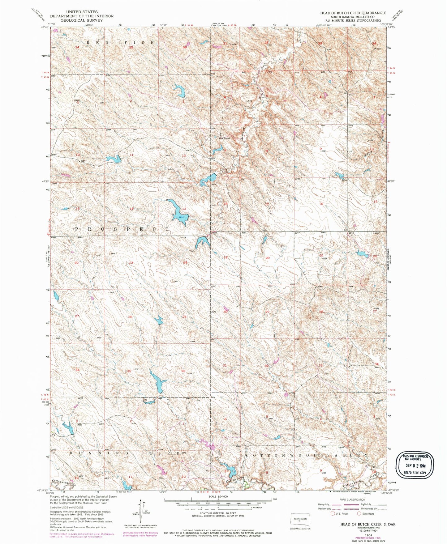 Classic USGS Head of Butch Creek South Dakota 7.5'x7.5' Topo Map Image