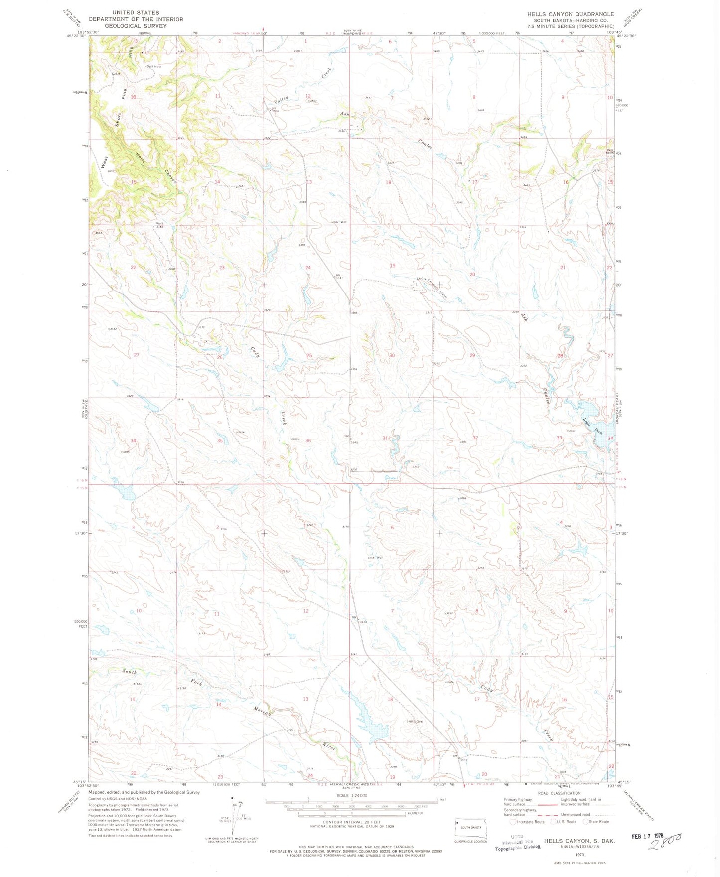 Classic USGS Hells Canyon South Dakota 7.5'x7.5' Topo Map Image