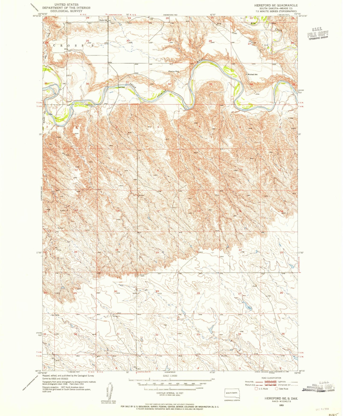 Classic USGS Hereford SE South Dakota 7.5'x7.5' Topo Map Image