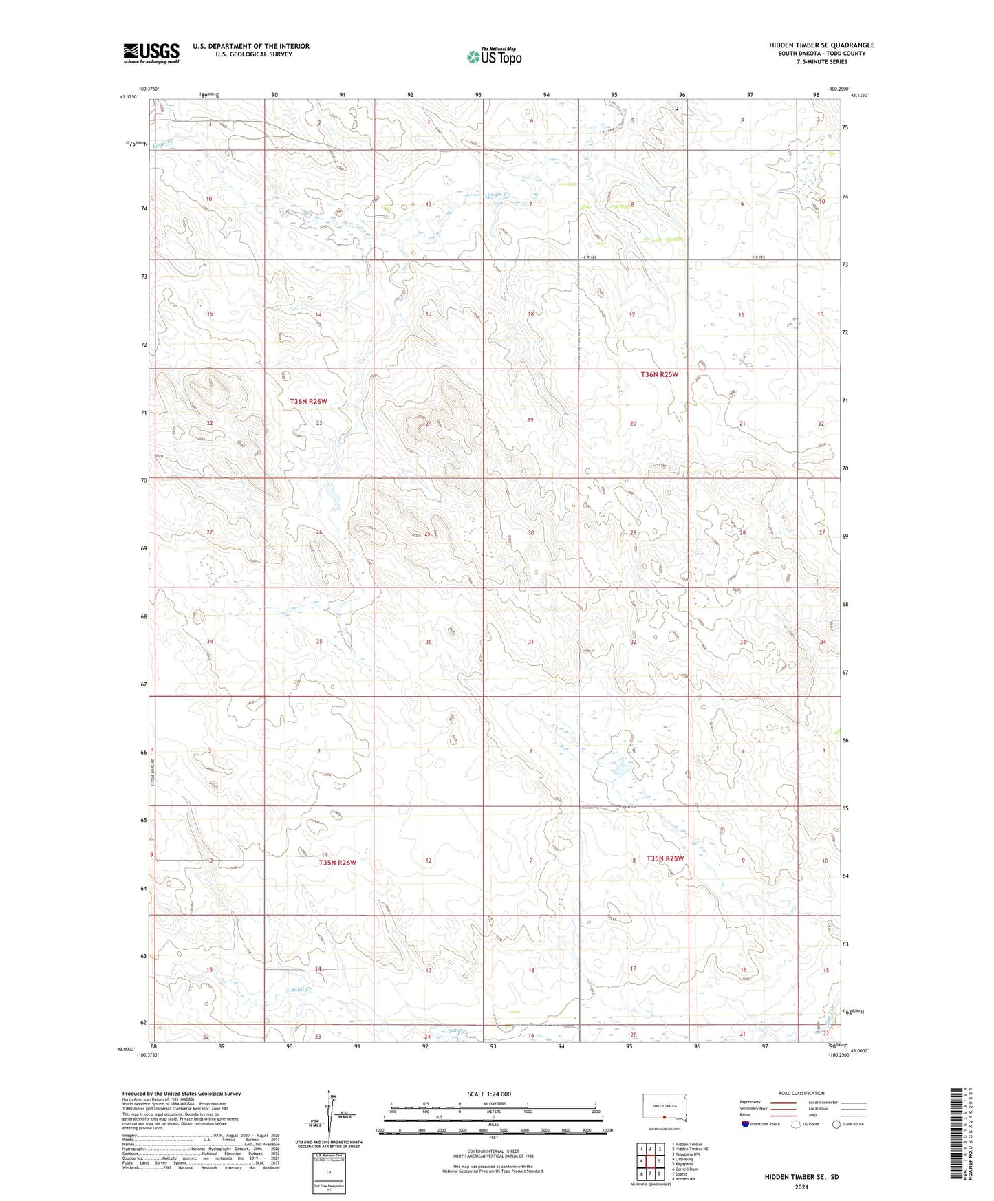 Hidden Timber SE South Dakota US Topo Map Image
