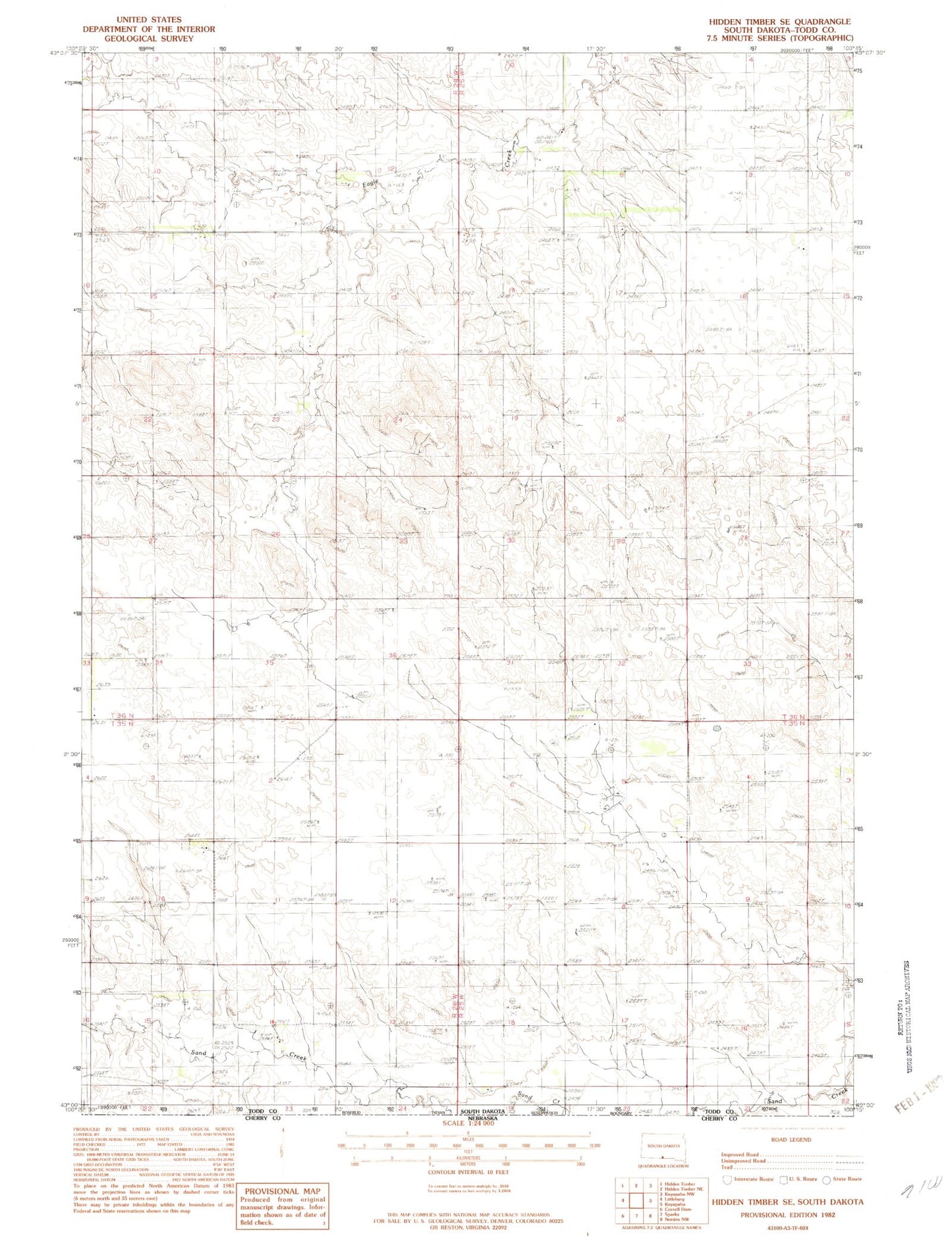 Classic USGS Hidden Timber SE South Dakota 7.5'x7.5' Topo Map Image