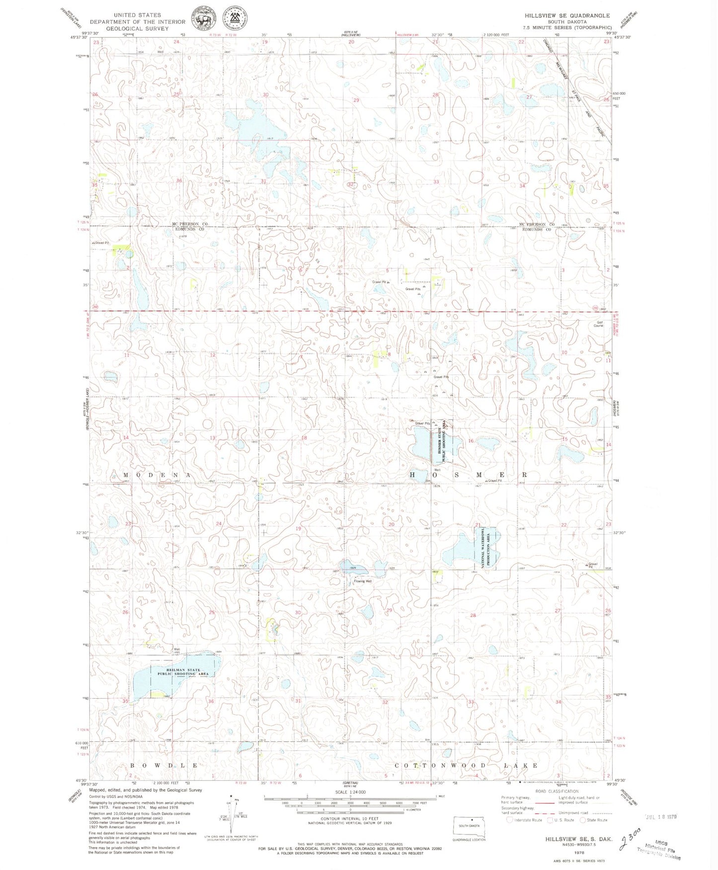 Classic USGS Hillsview SE South Dakota 7.5'x7.5' Topo Map Image