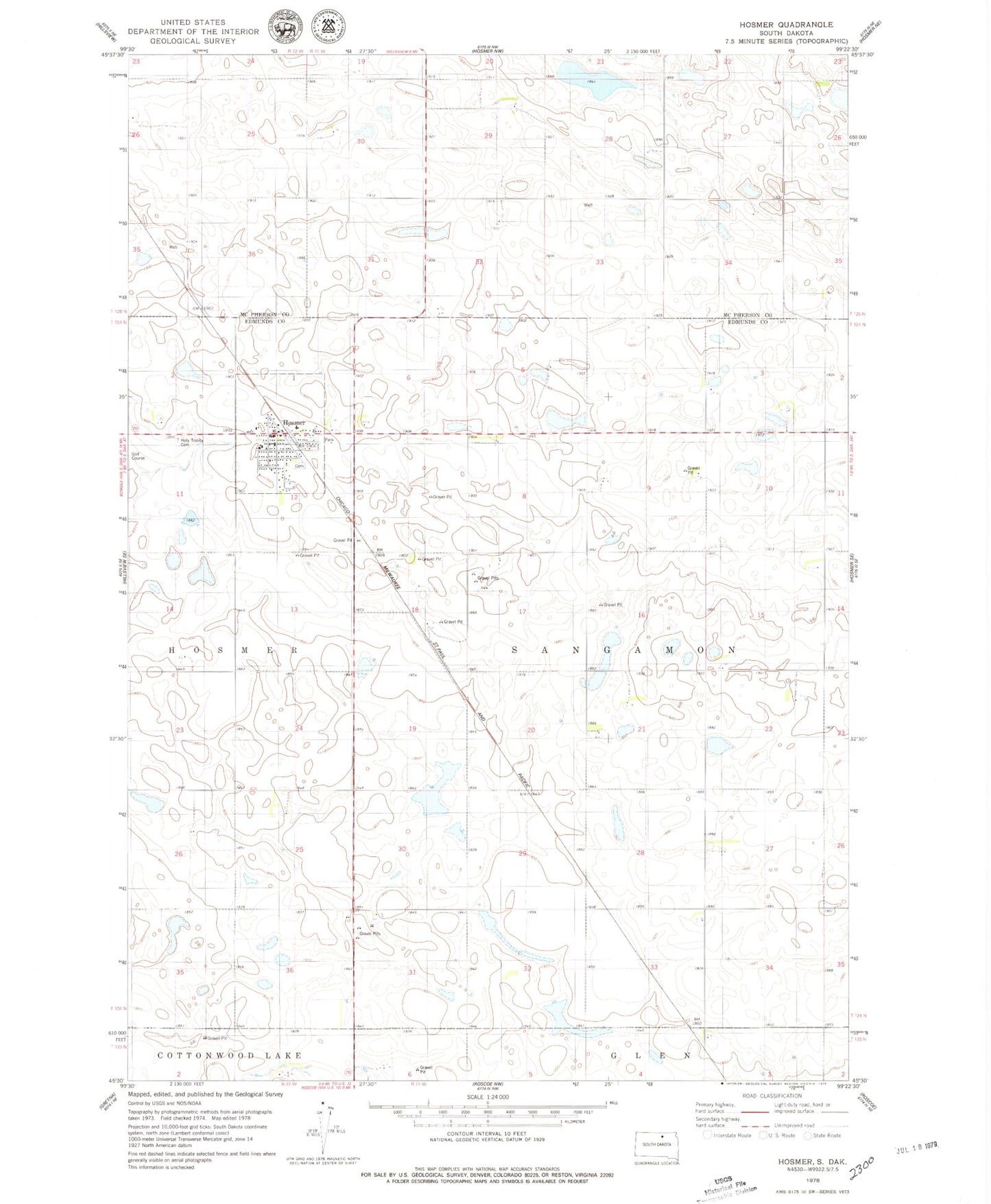 Classic USGS Hosmer South Dakota 7.5'x7.5' Topo Map Image