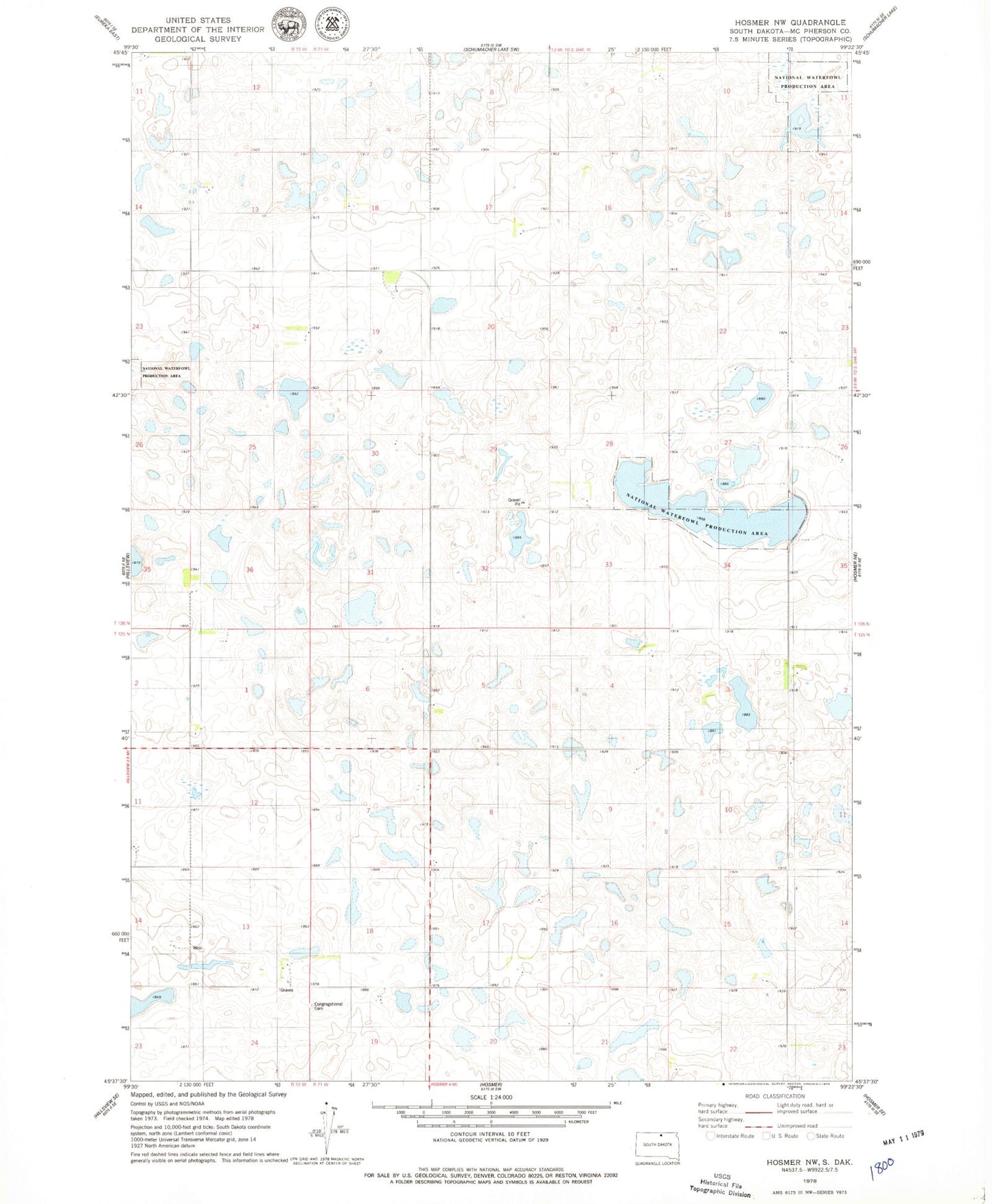 Classic USGS Hosmer NW South Dakota 7.5'x7.5' Topo Map Image
