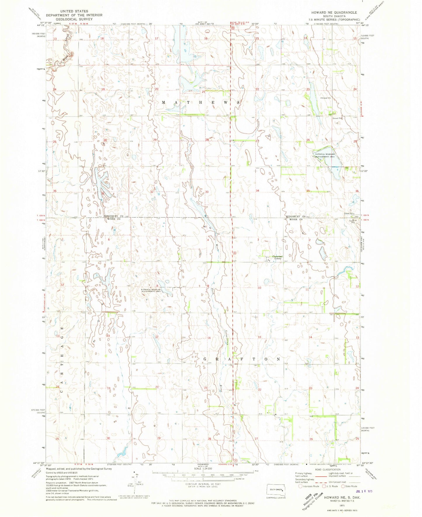 Classic USGS Howard NE South Dakota 7.5'x7.5' Topo Map Image