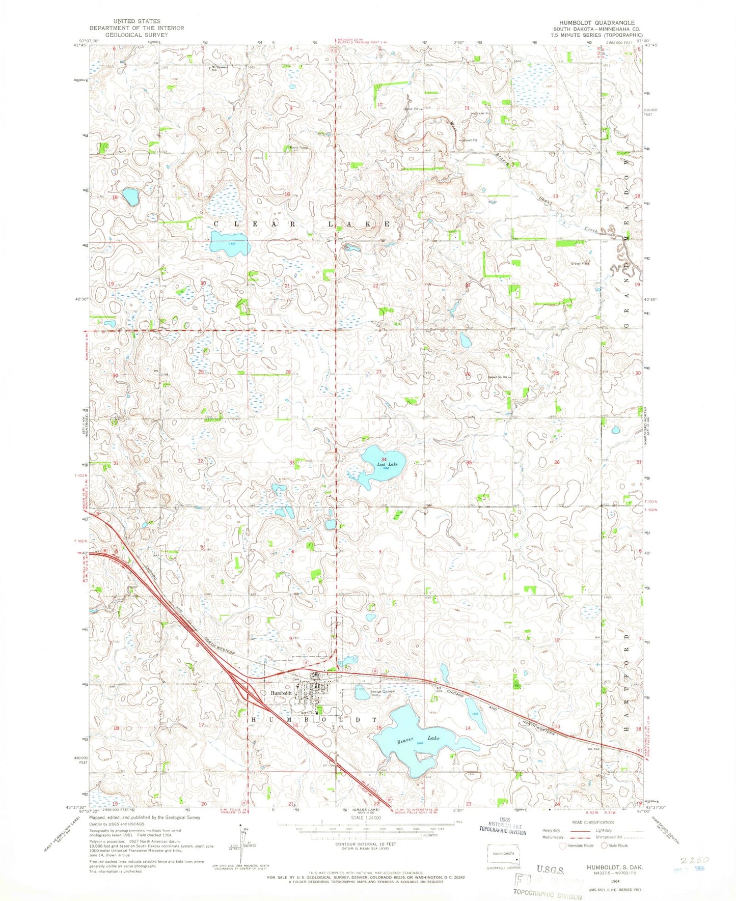 Classic USGS Humboldt South Dakota 7.5'x7.5' Topo Map Image