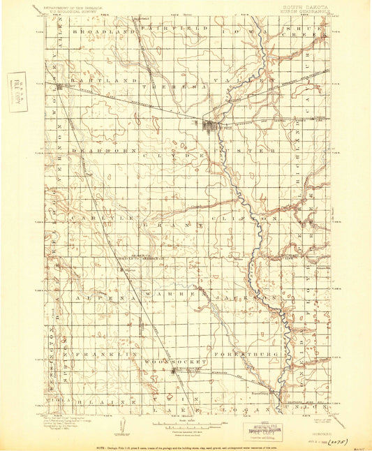 Historic 1898 Huron South Dakota 30'x30' Topo Map Image