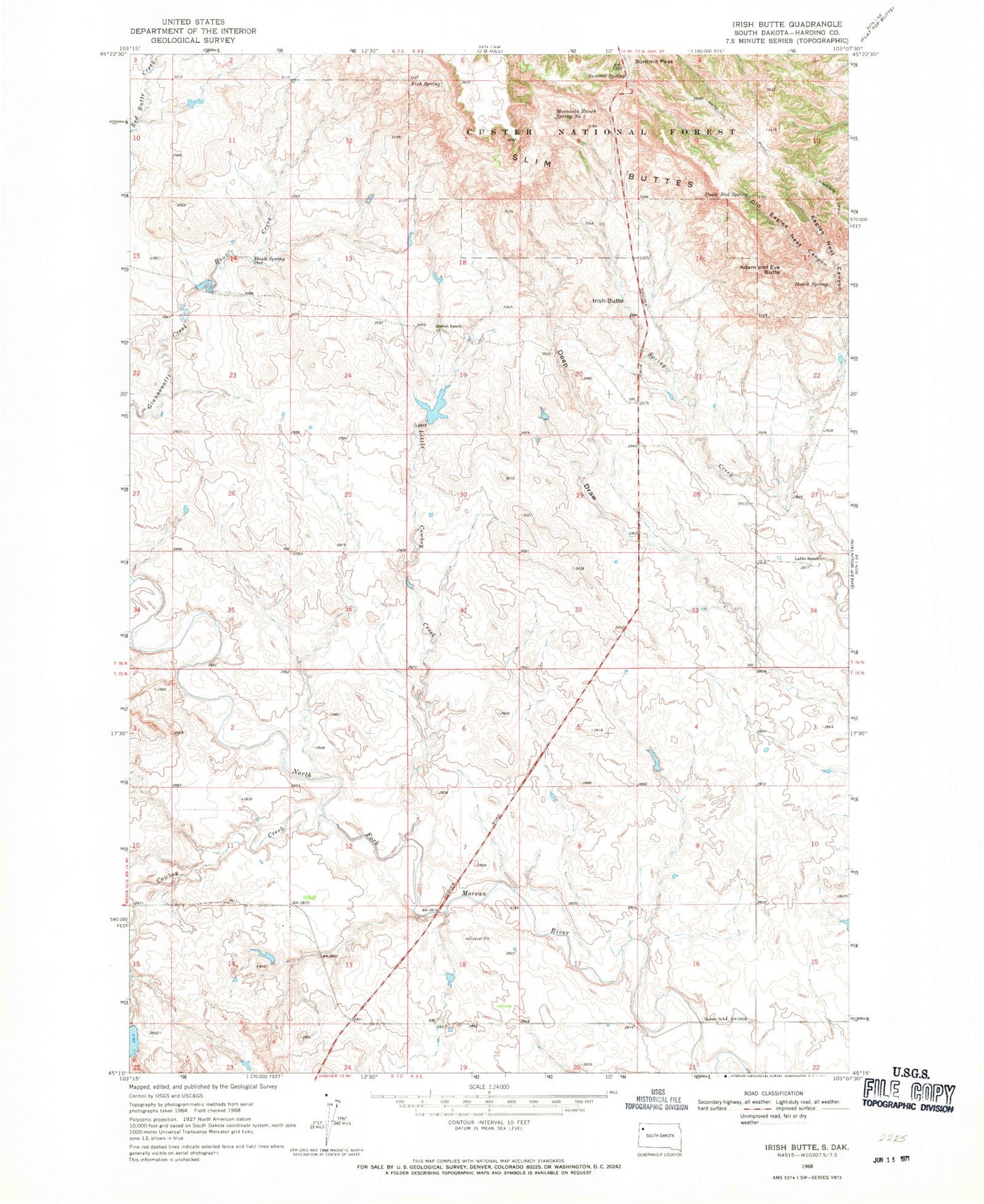 Classic USGS Irish Butte South Dakota 7.5'x7.5' Topo Map Image