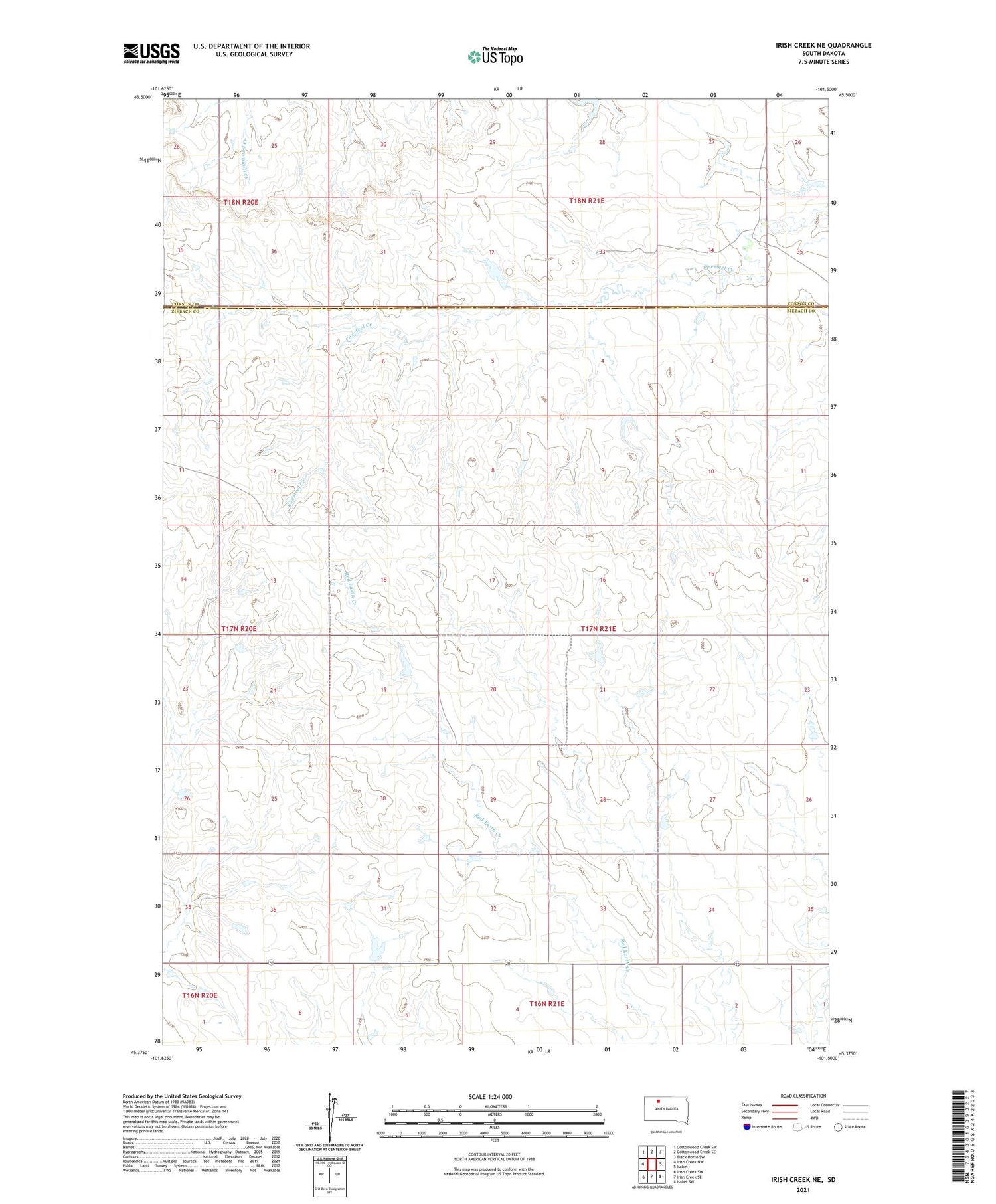 Irish Creek NE South Dakota US Topo Map Image