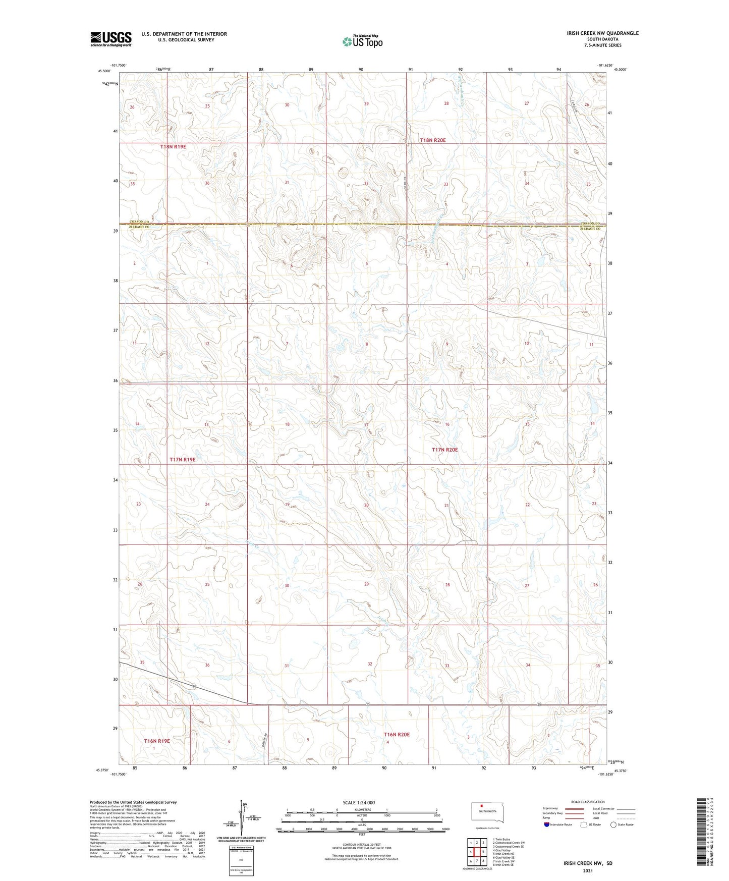 Irish Creek NW South Dakota US Topo Map Image