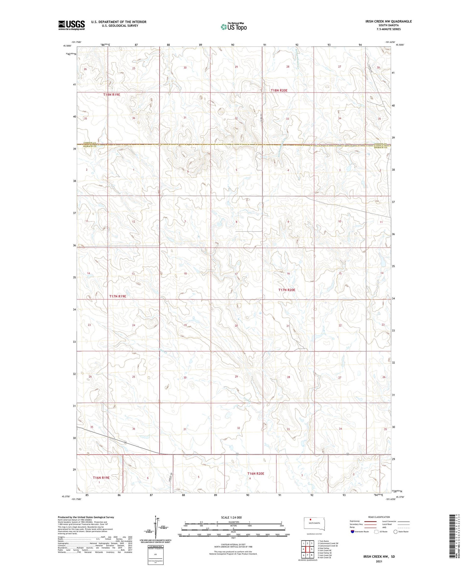 Irish Creek NW South Dakota US Topo Map Image
