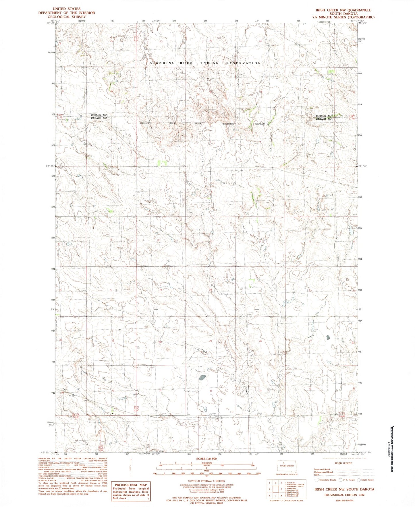 Classic USGS Irish Creek NW South Dakota 7.5'x7.5' Topo Map Image