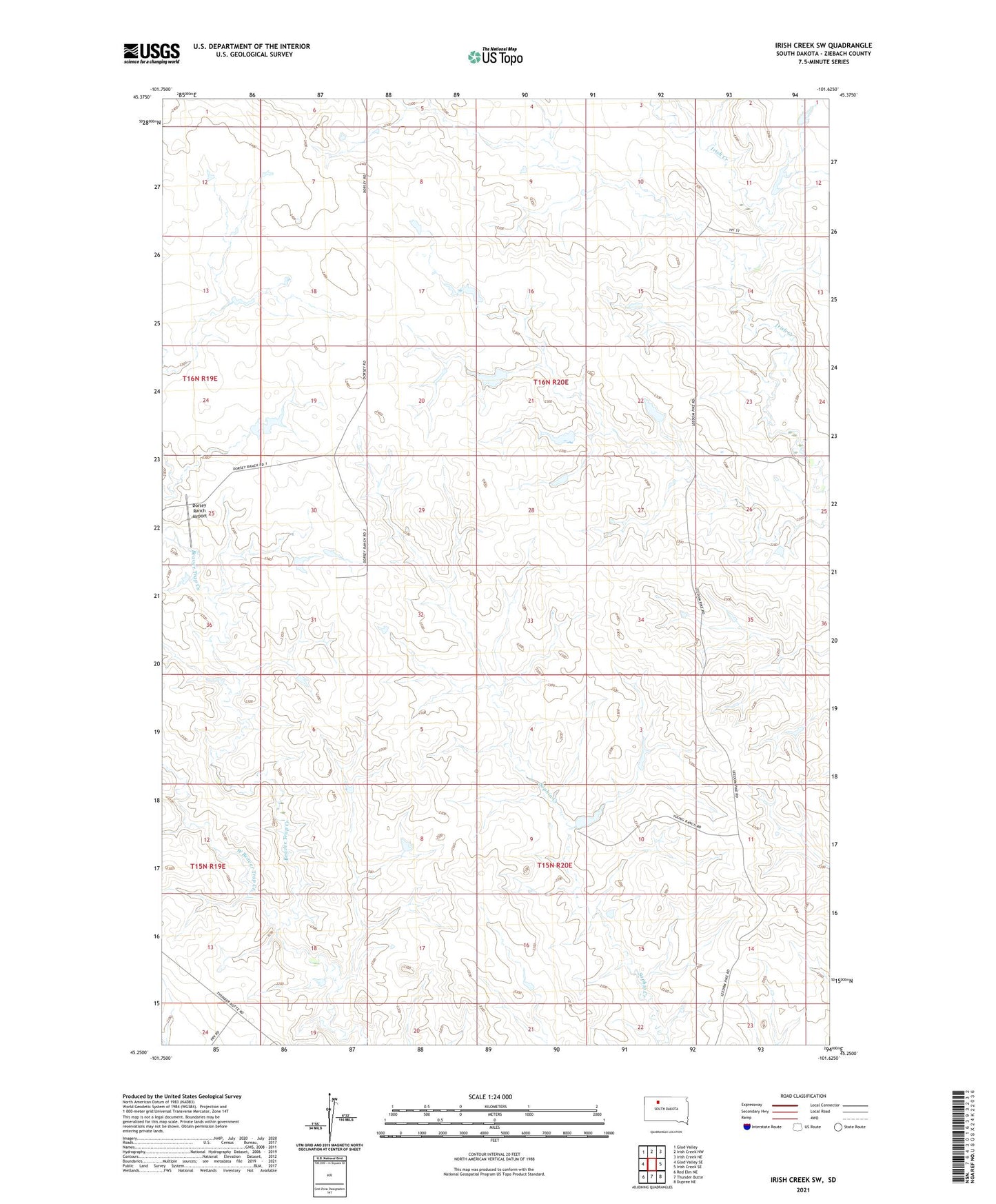 Irish Creek SW South Dakota US Topo Map Image