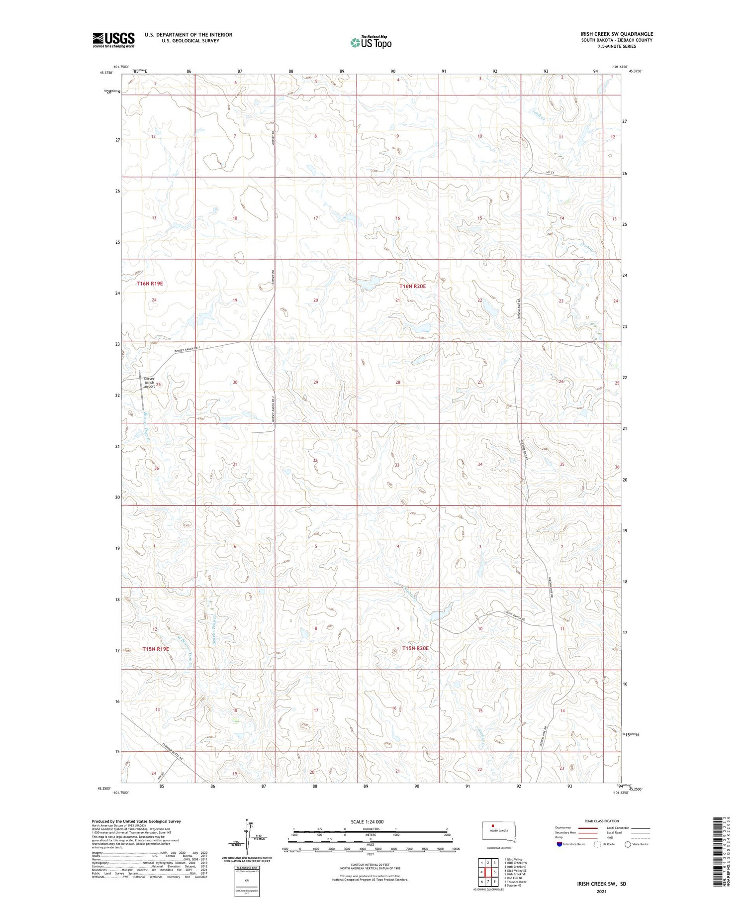 Irish Creek SW South Dakota US Topo Map Image