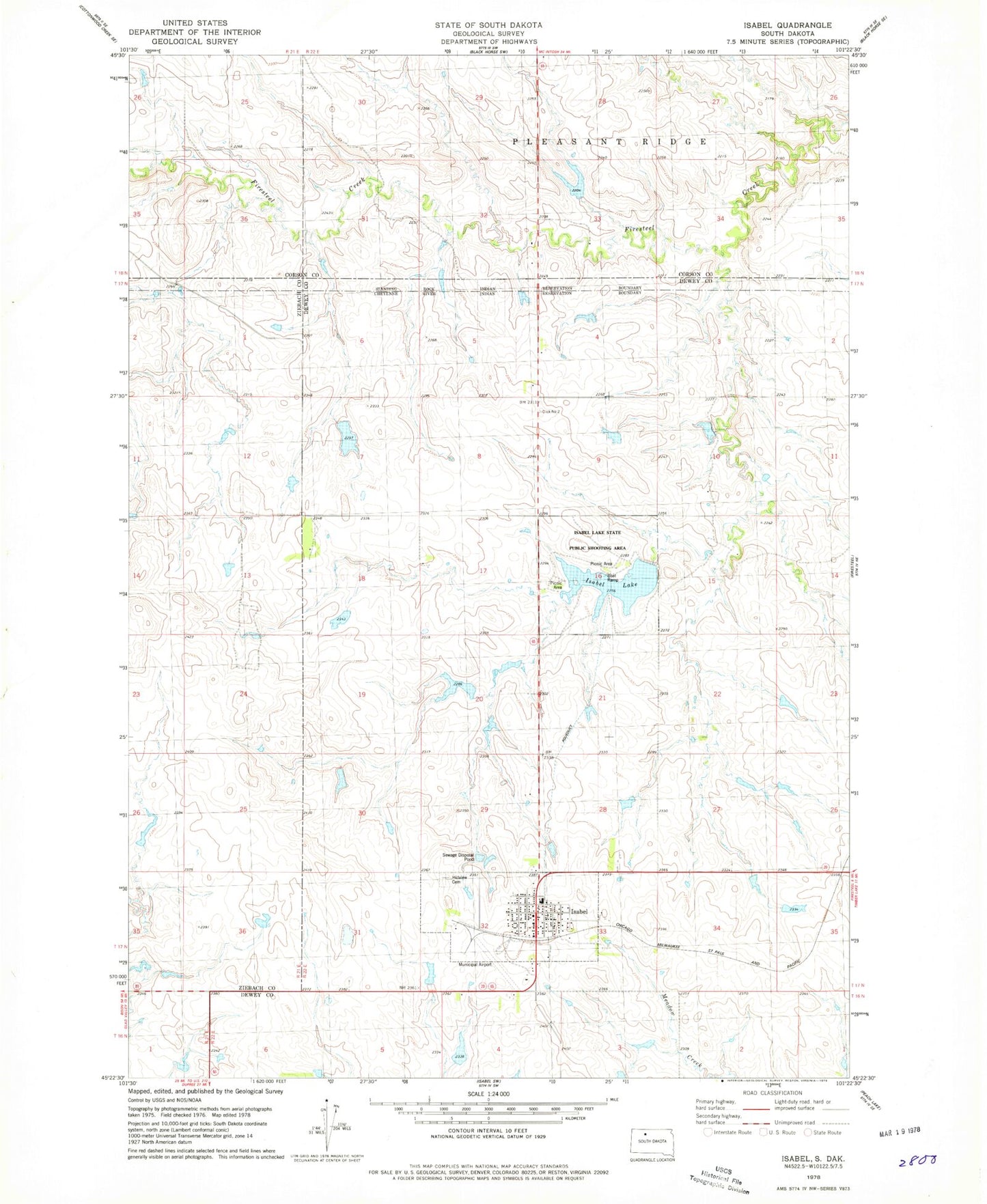 Classic USGS Isabel South Dakota 7.5'x7.5' Topo Map Image