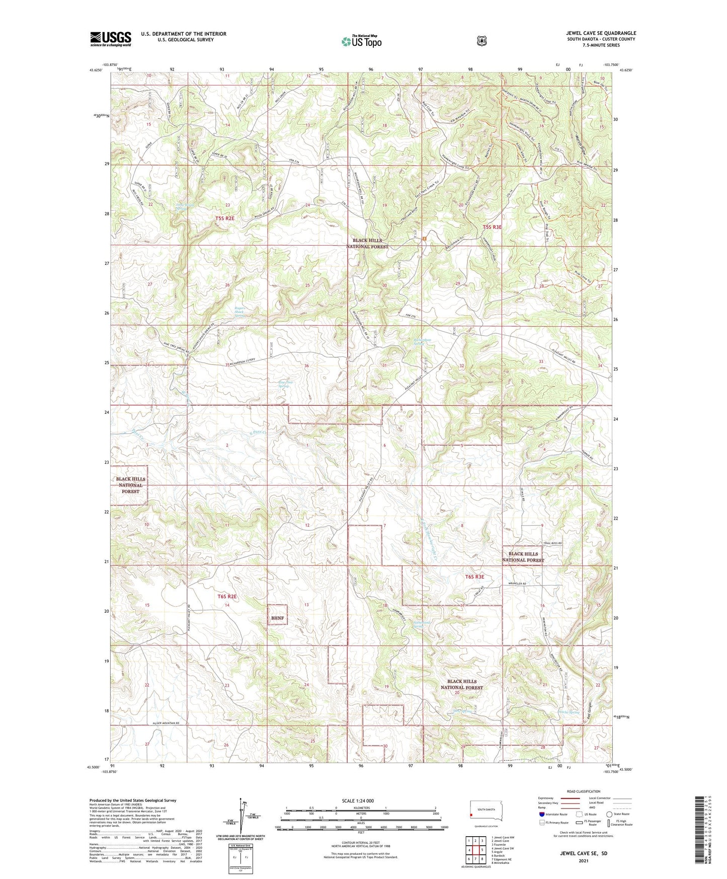 Jewel Cave SE South Dakota US Topo Map Image