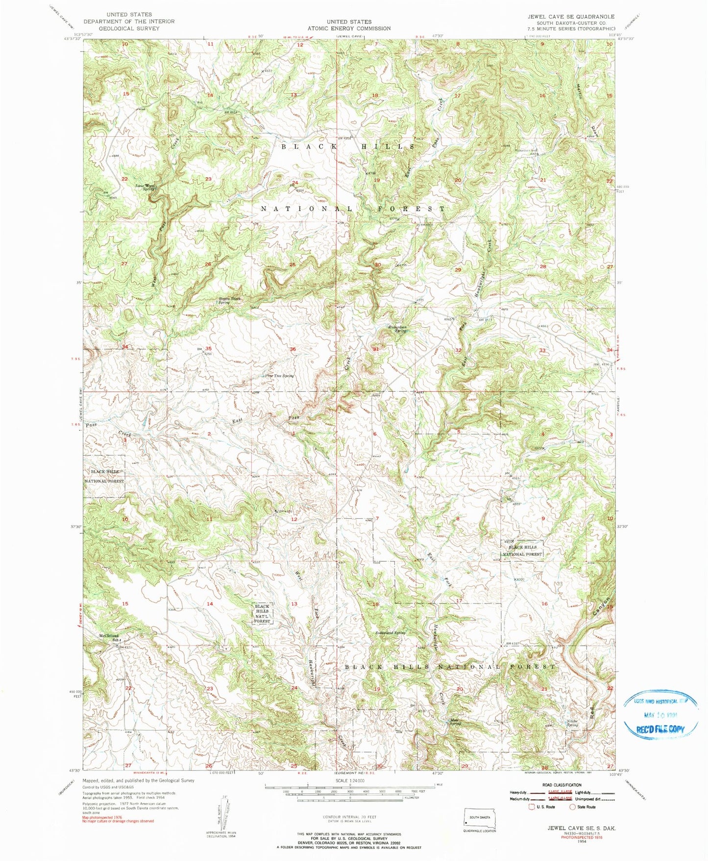 Classic USGS Jewel Cave SE South Dakota 7.5'x7.5' Topo Map Image