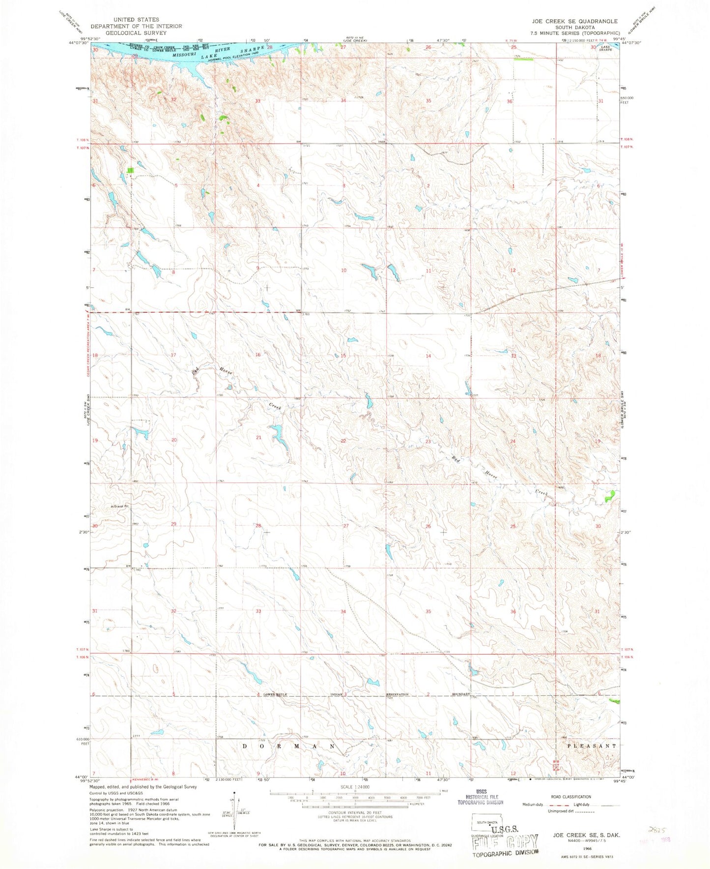 Classic USGS Joe Creek SE South Dakota 7.5'x7.5' Topo Map Image