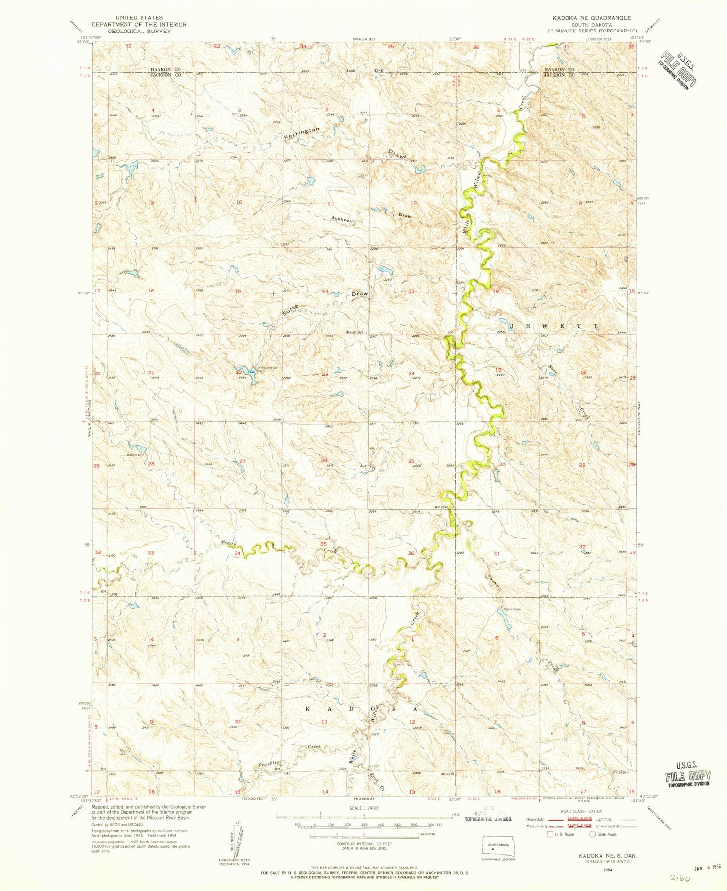 Classic USGS Kadoka NE South Dakota 7.5'x7.5' Topo Map Image