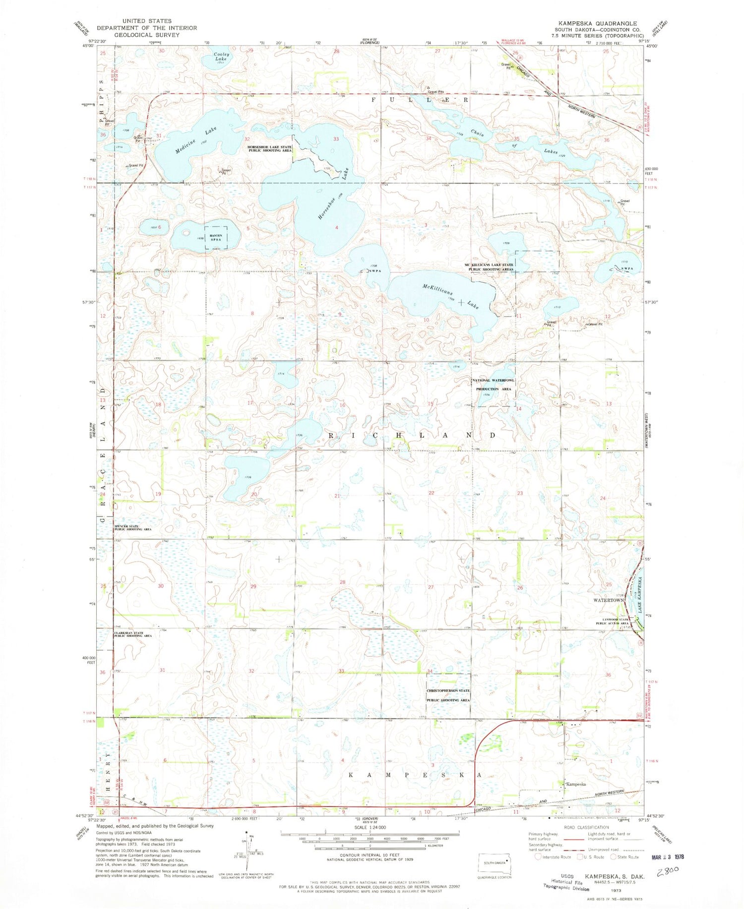 Classic USGS Kampeska South Dakota 7.5'x7.5' Topo Map Image