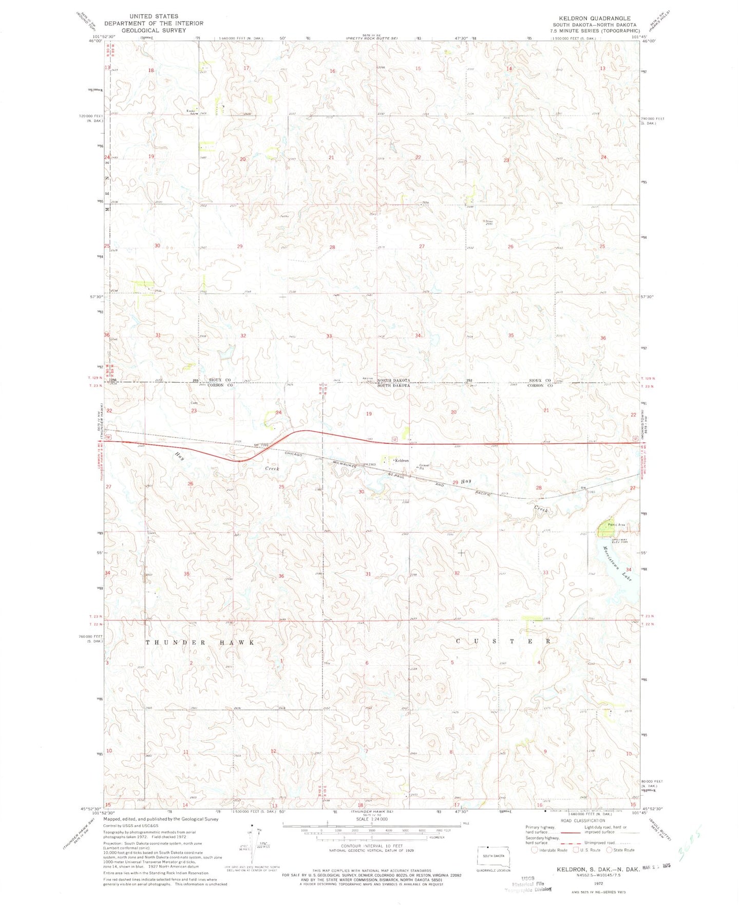 Classic USGS Keldron South Dakota 7.5'x7.5' Topo Map Image