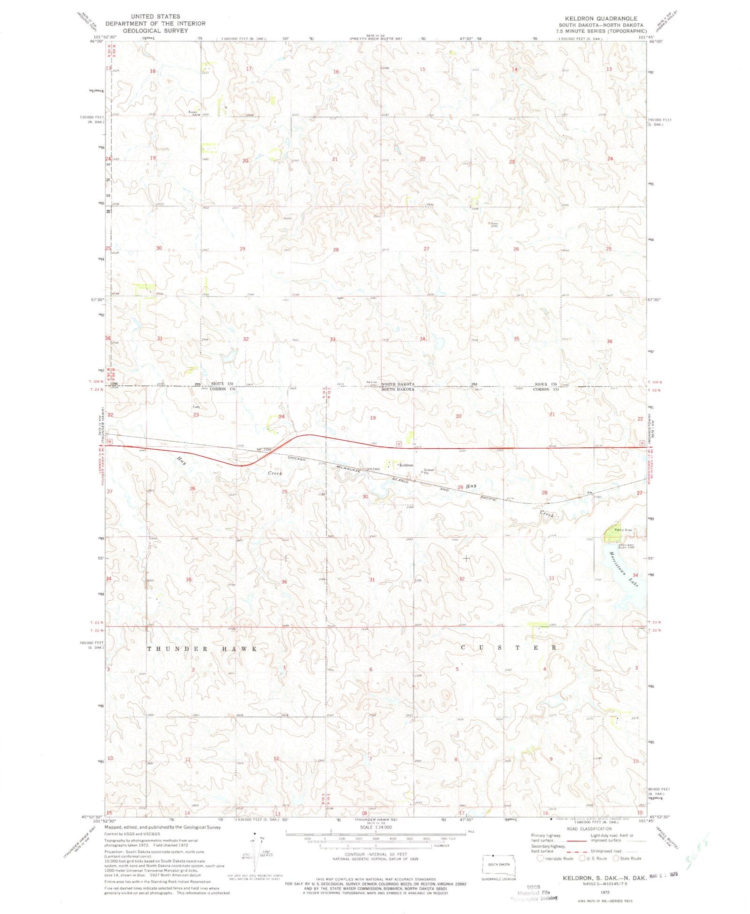 Classic USGS Keldron South Dakota 7.5'x7.5' Topo Map Image