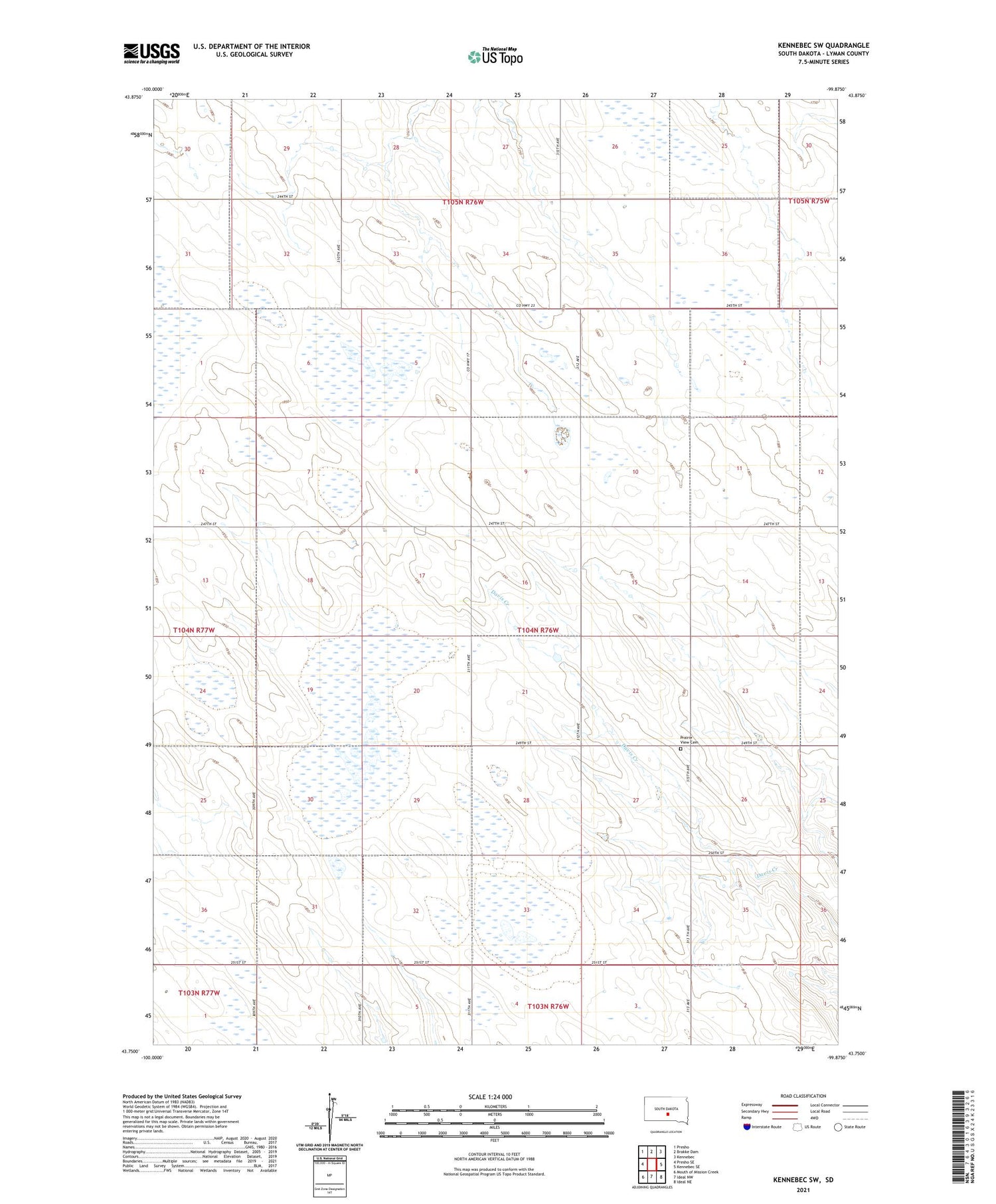Kennebec SW South Dakota US Topo Map Image