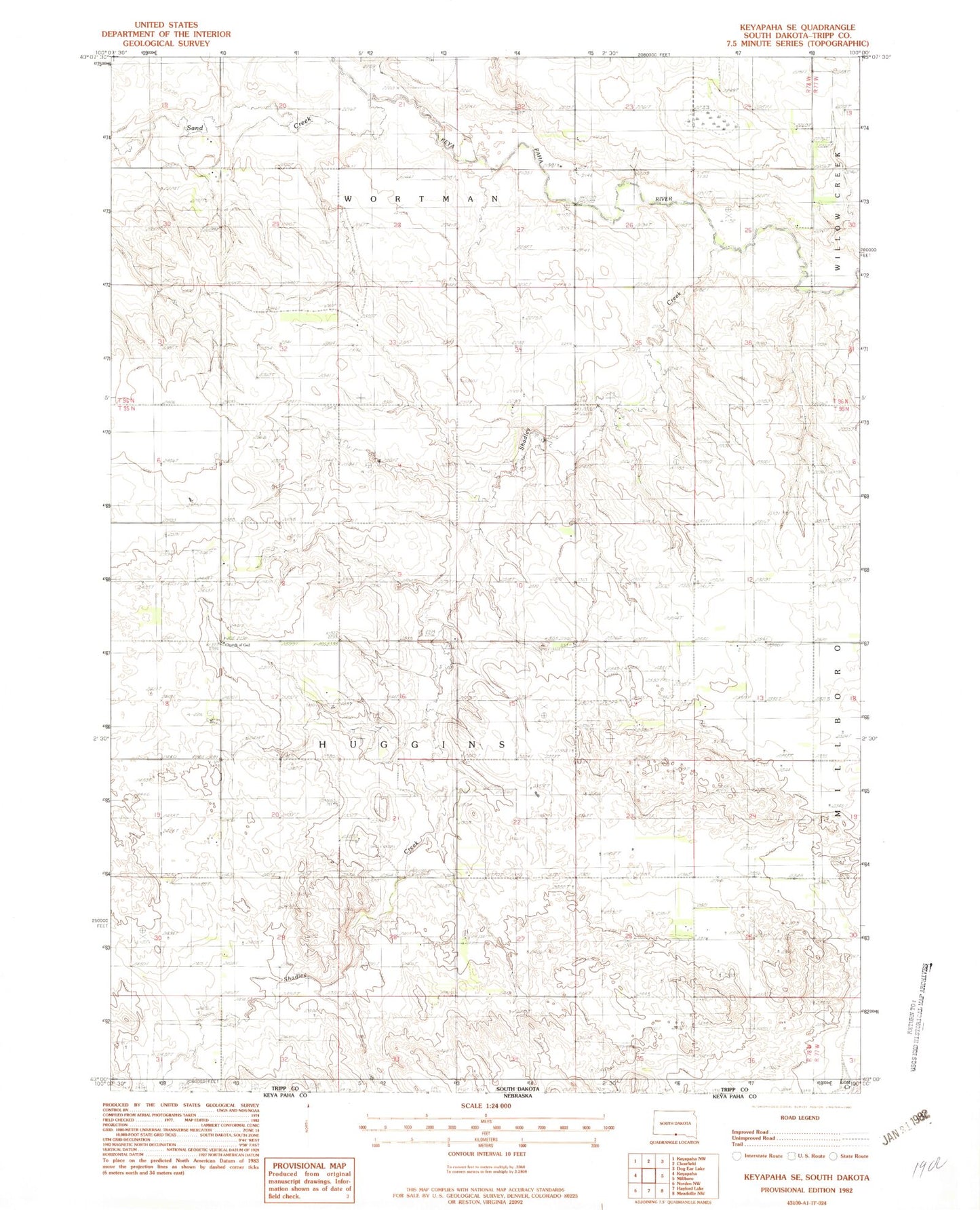 Classic USGS Keyapaha SE South Dakota 7.5'x7.5' Topo Map Image