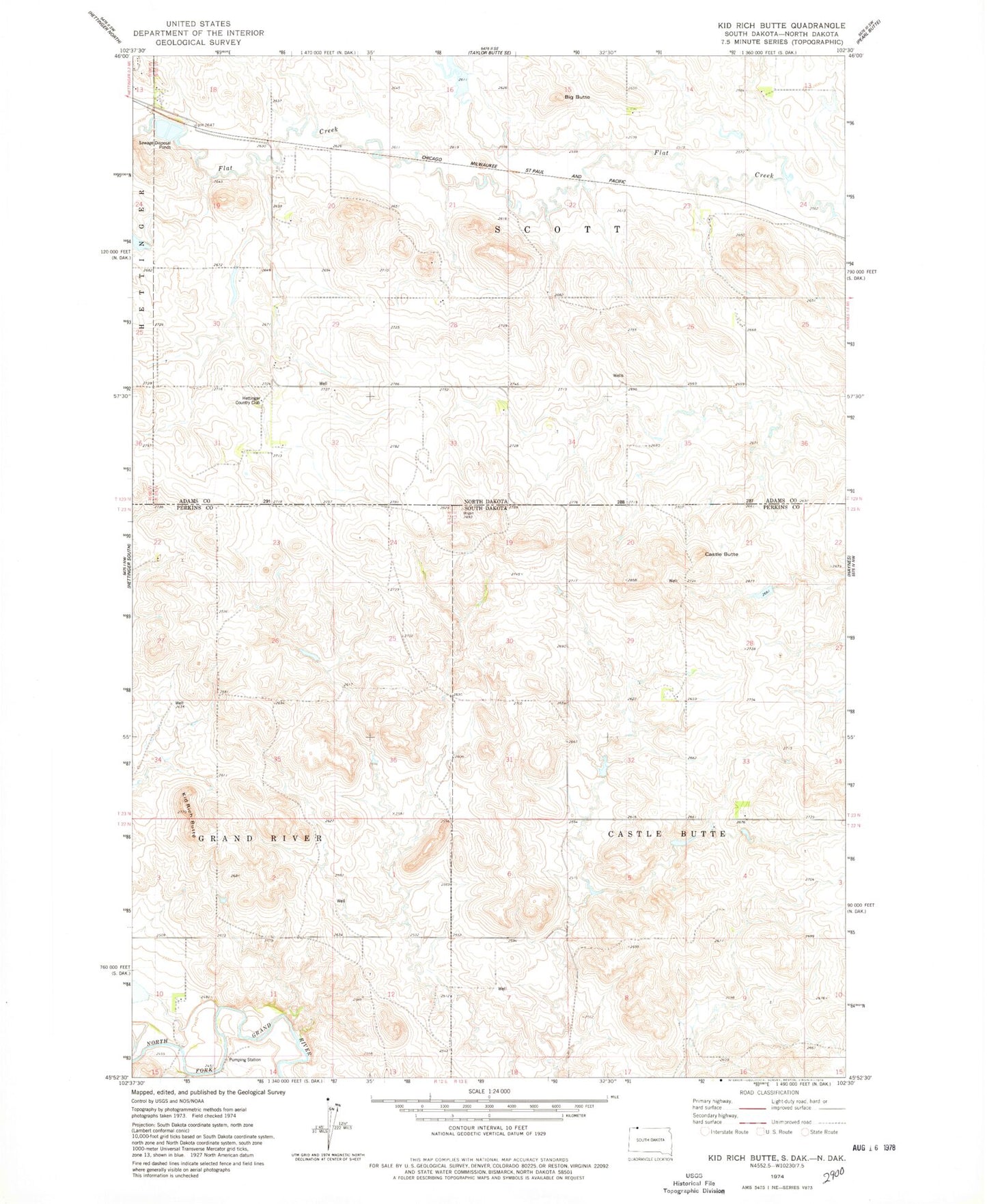 Classic USGS Kid Rich Butte South Dakota 7.5'x7.5' Topo Map Image