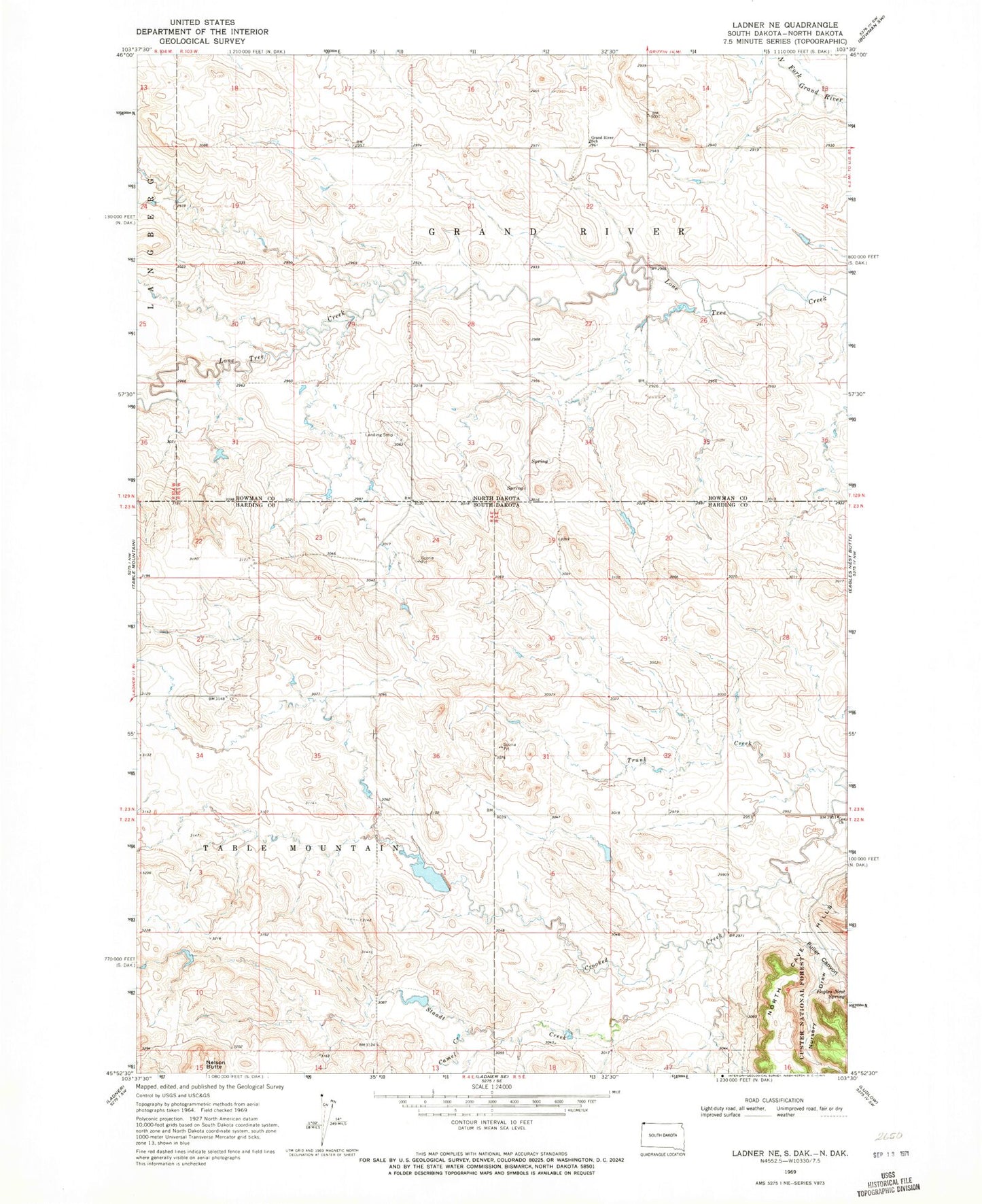 Classic USGS Ladner NE South Dakota 7.5'x7.5' Topo Map Image