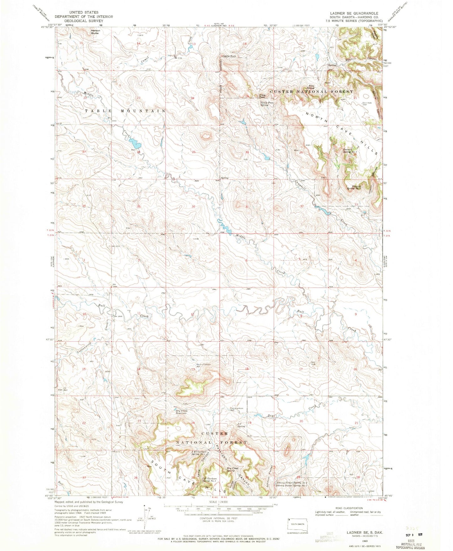 Classic USGS Ladner SE South Dakota 7.5'x7.5' Topo Map Image