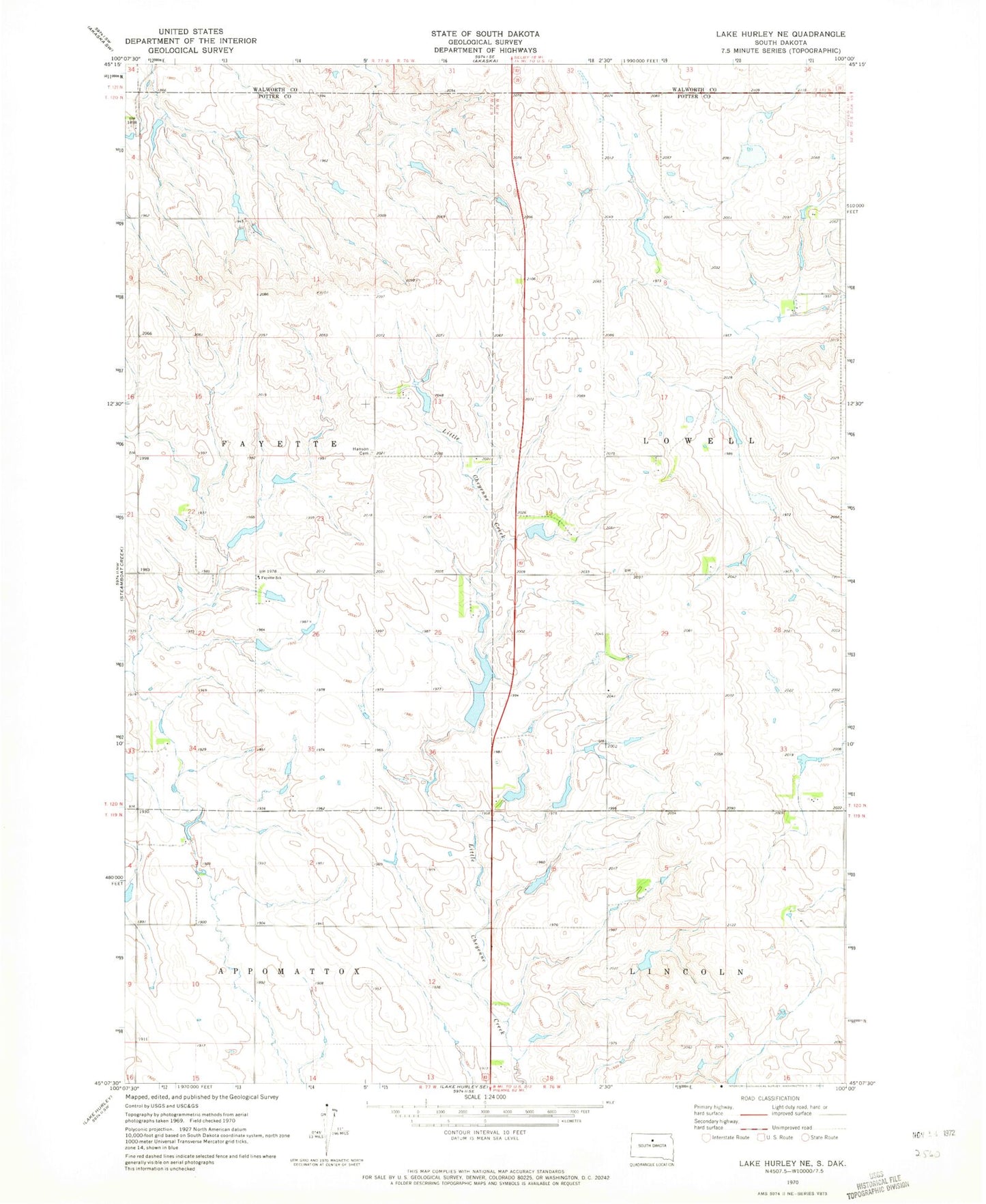 Classic USGS Lake Hurley NE South Dakota 7.5'x7.5' Topo Map Image