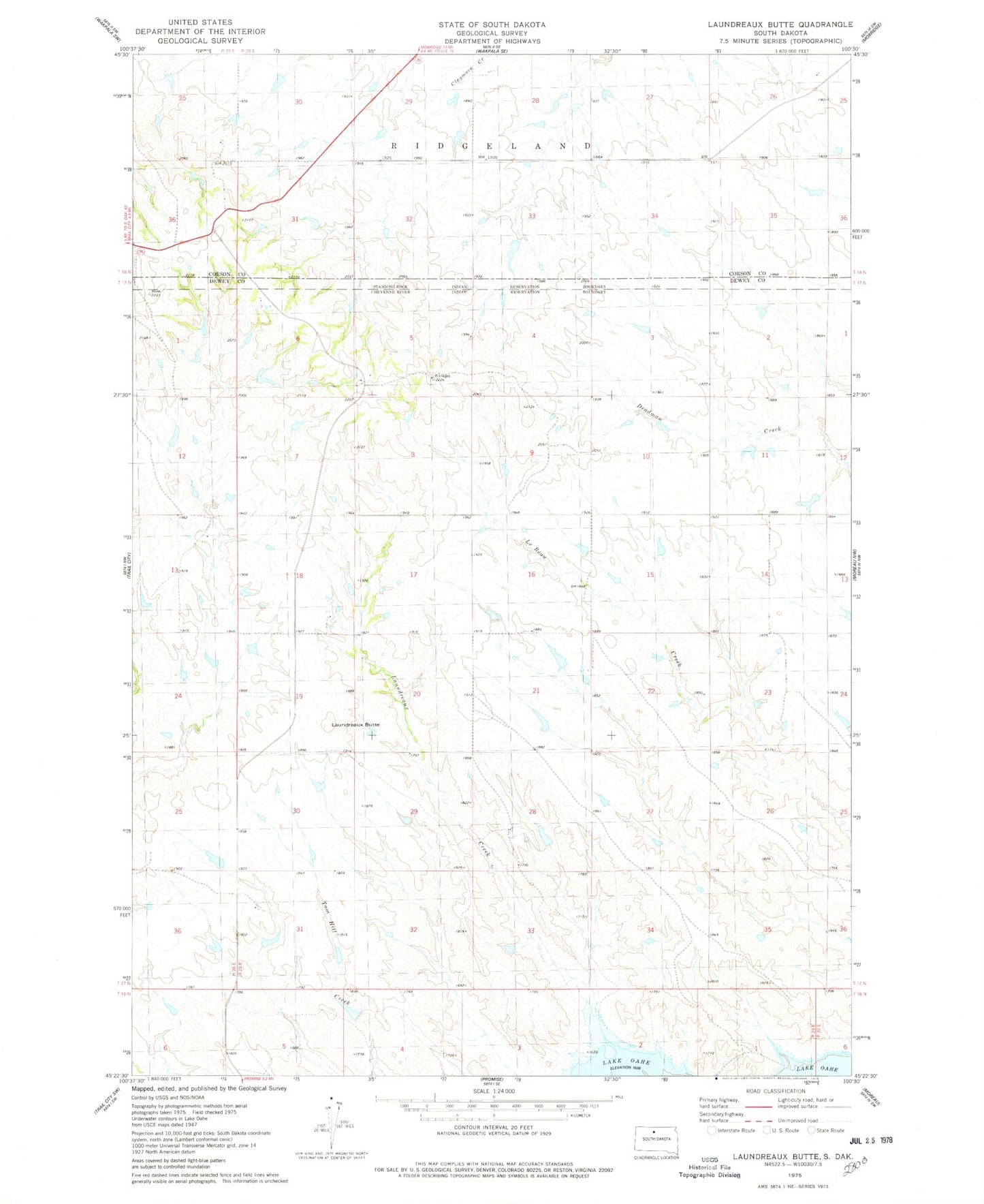 Classic USGS Laundreaux Butte South Dakota 7.5'x7.5' Topo Map Image
