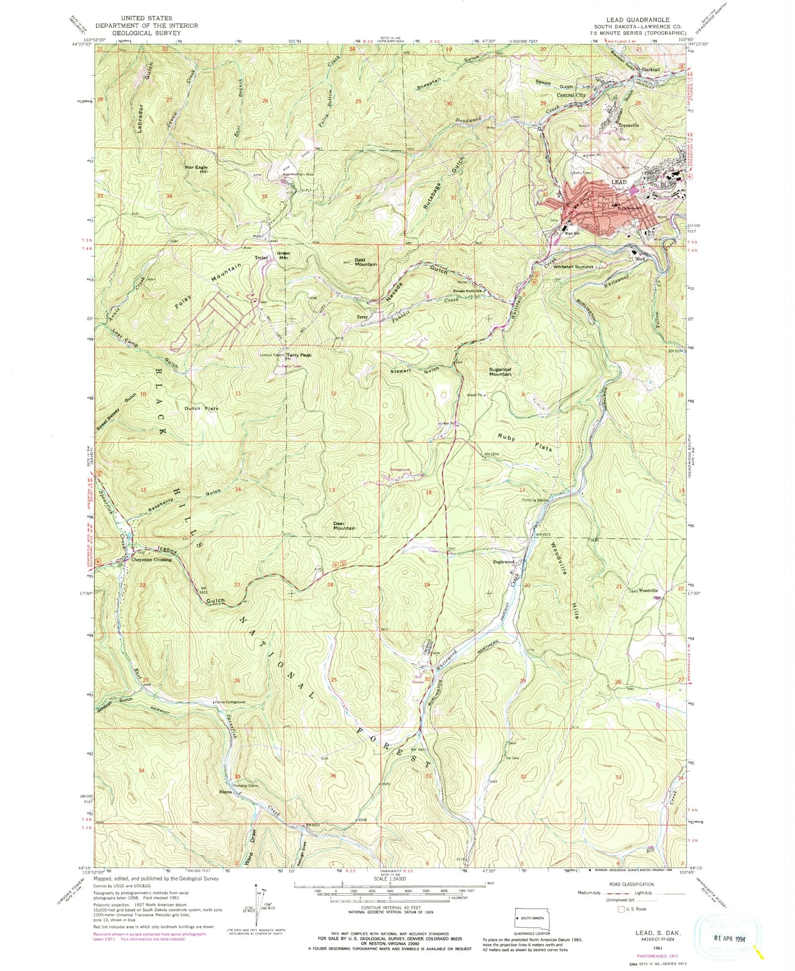 Classic USGS Lead South Dakota 7.5'x7.5' Topo Map MyTopo Map Store