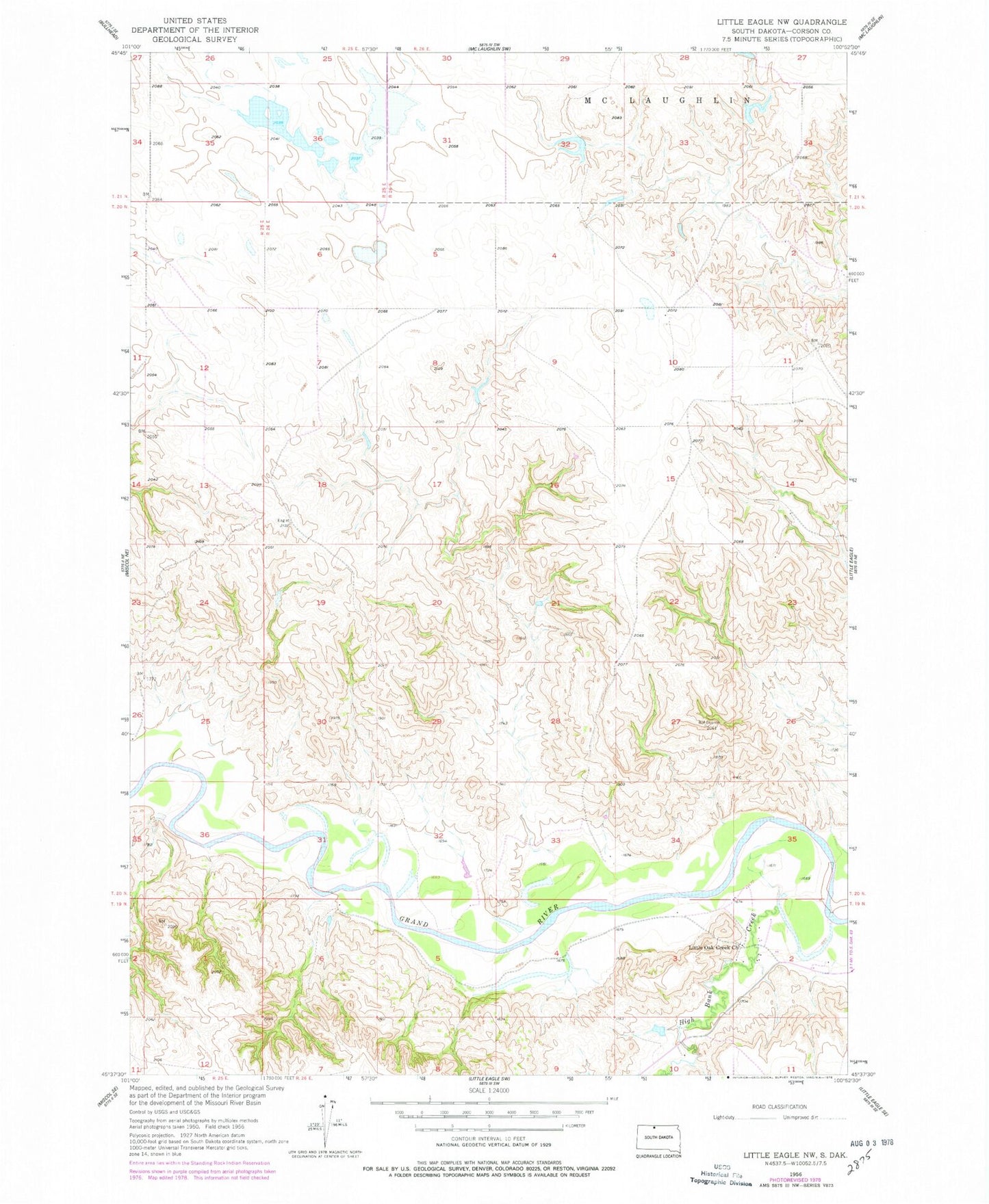 Classic USGS Little Eagle NW South Dakota 7.5'x7.5' Topo Map Image