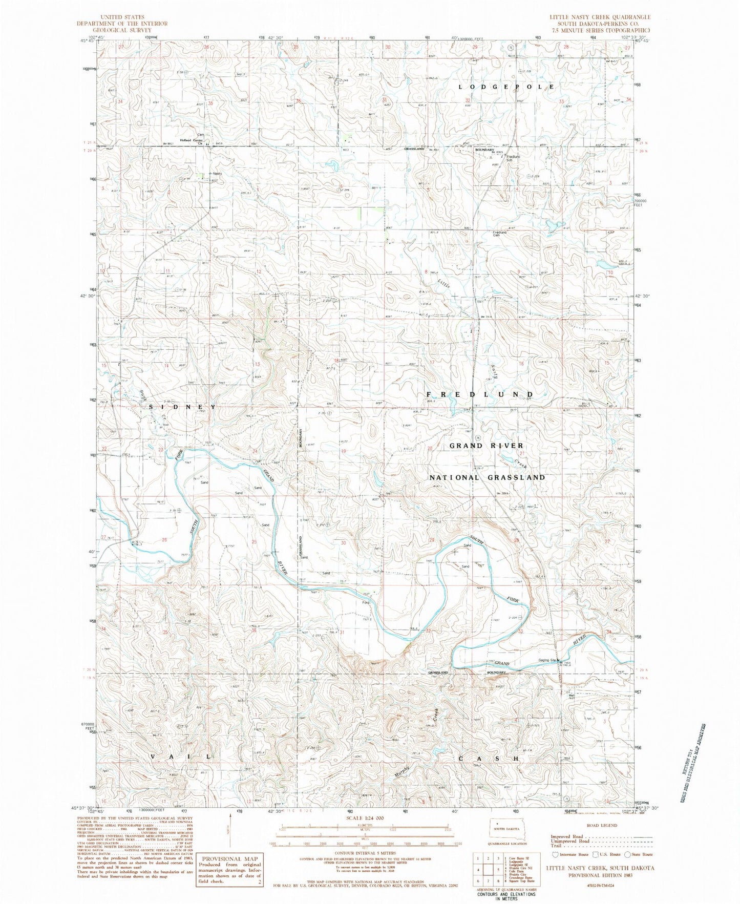 Classic USGS Little Nasty Creek South Dakota 7.5'x7.5' Topo Map Image