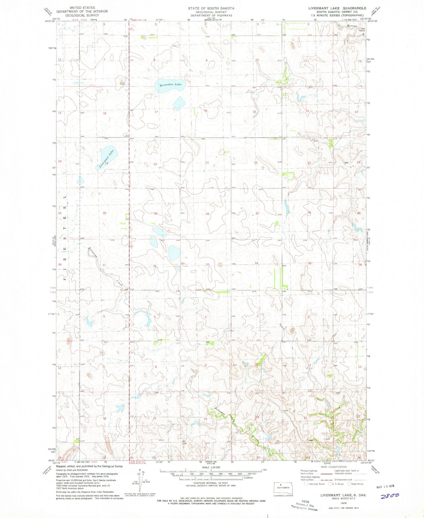 Classic USGS Livermant Lake South Dakota 7.5'x7.5' Topo Map Image