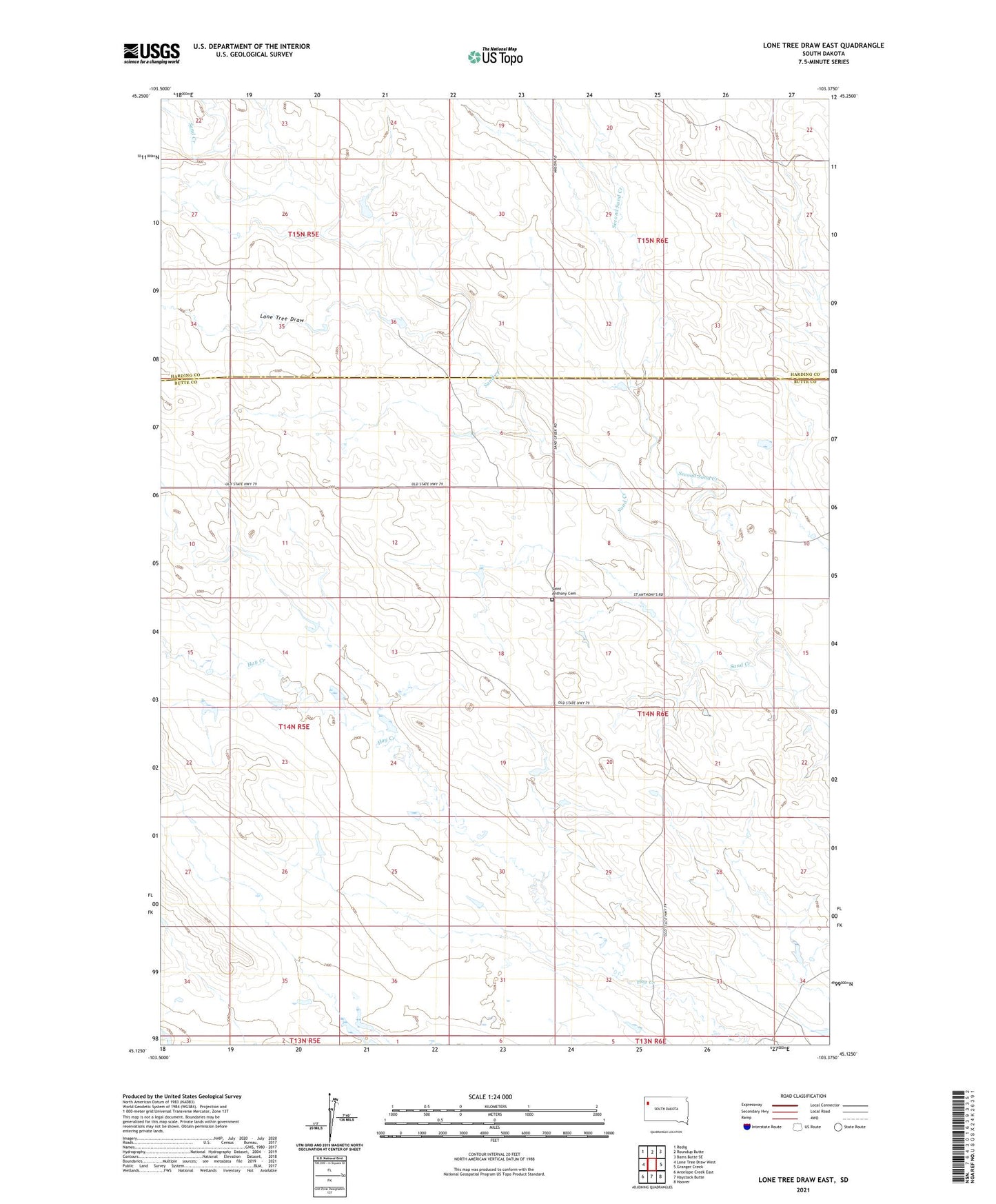Lone Tree Draw East South Dakota US Topo Map Image