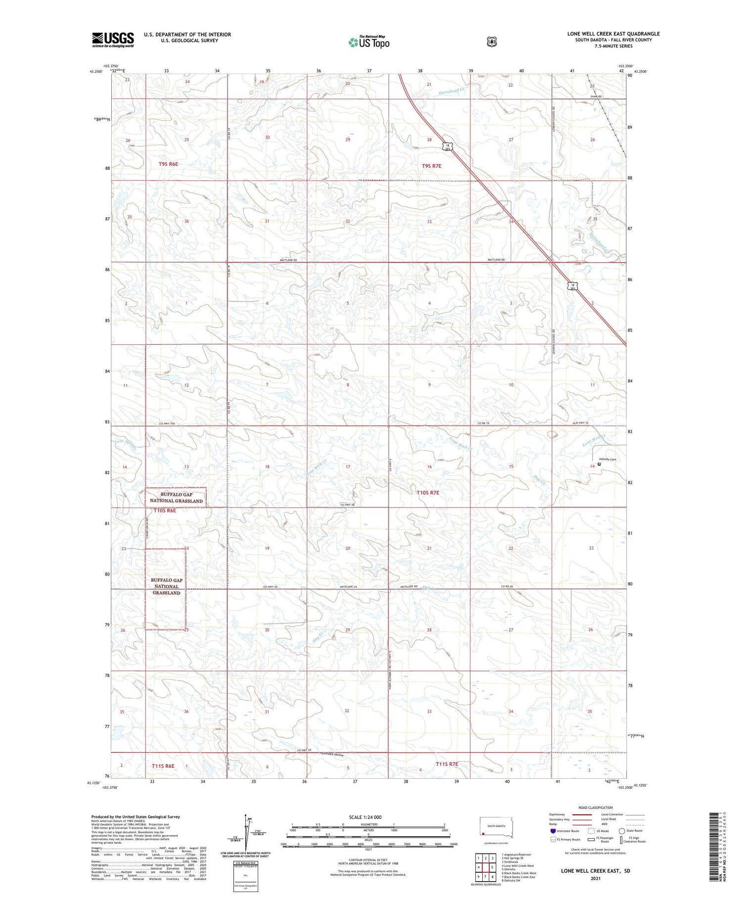 Lone Well Creek East South Dakota US Topo Map Image