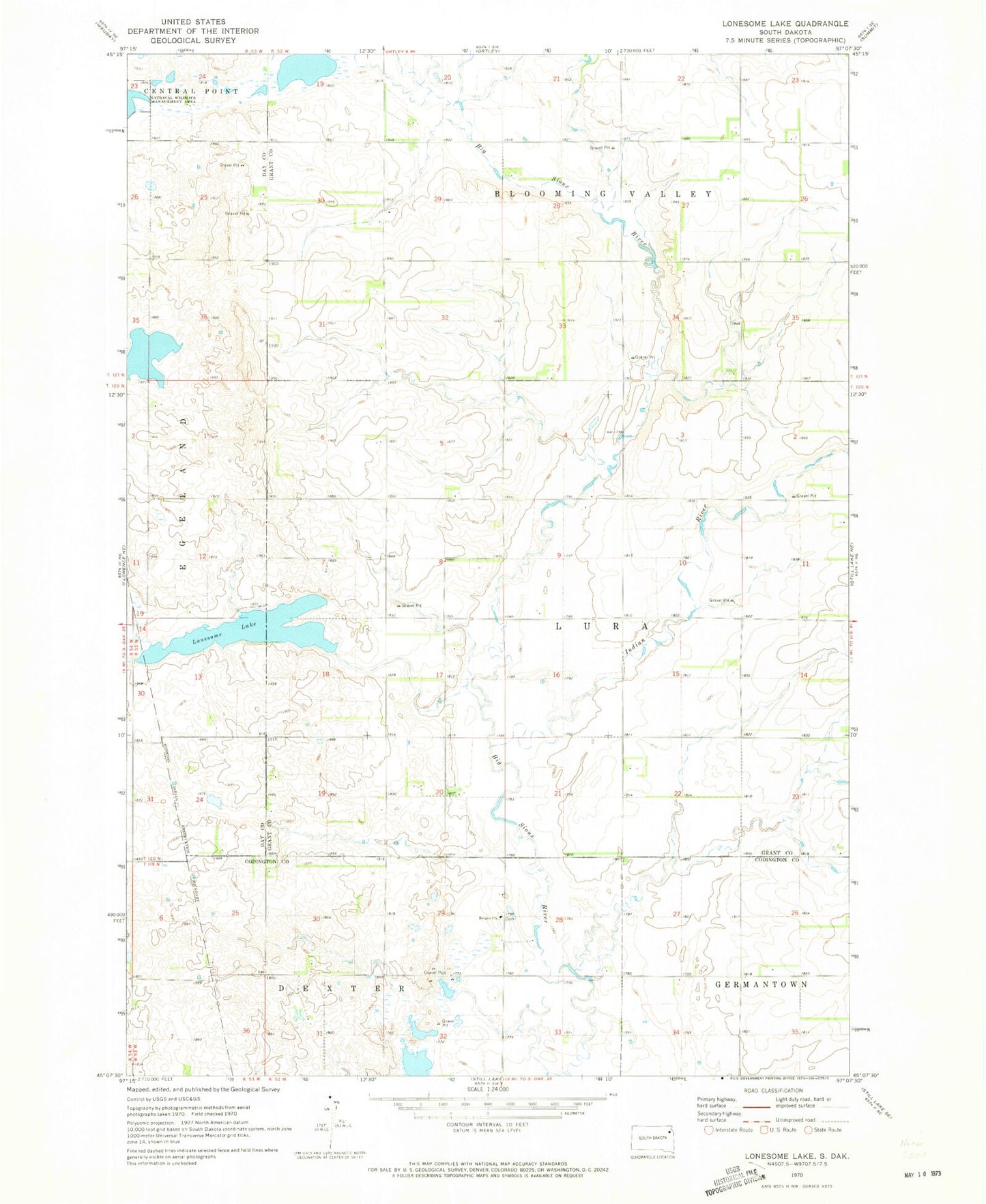 Classic USGS Lonesome Lake South Dakota 7.5'x7.5' Topo Map Image