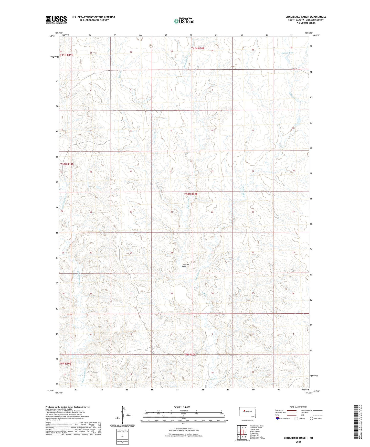 Longbrake Ranch South Dakota US Topo Map Image