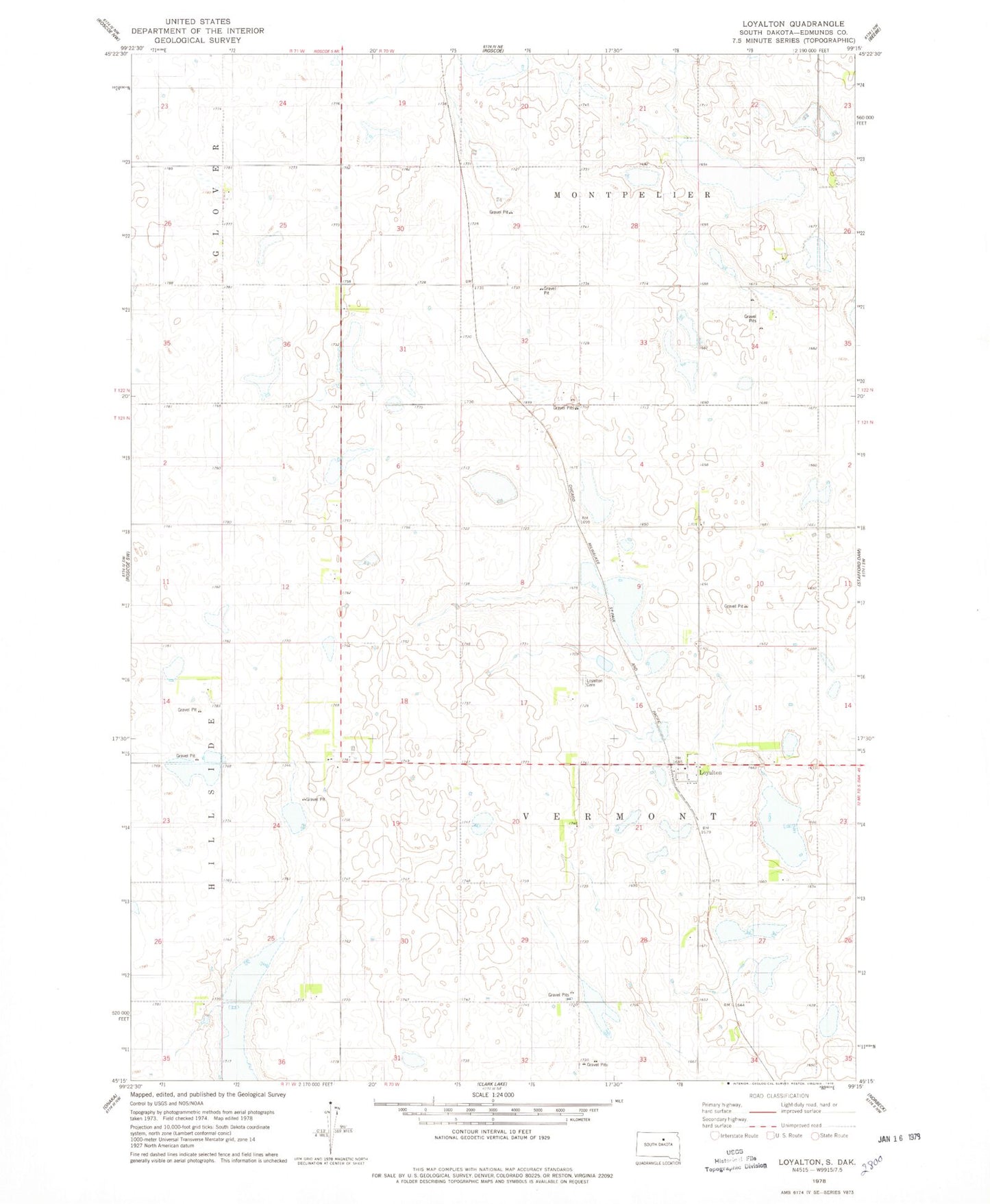 Classic USGS Loyalton South Dakota 7.5'x7.5' Topo Map Image