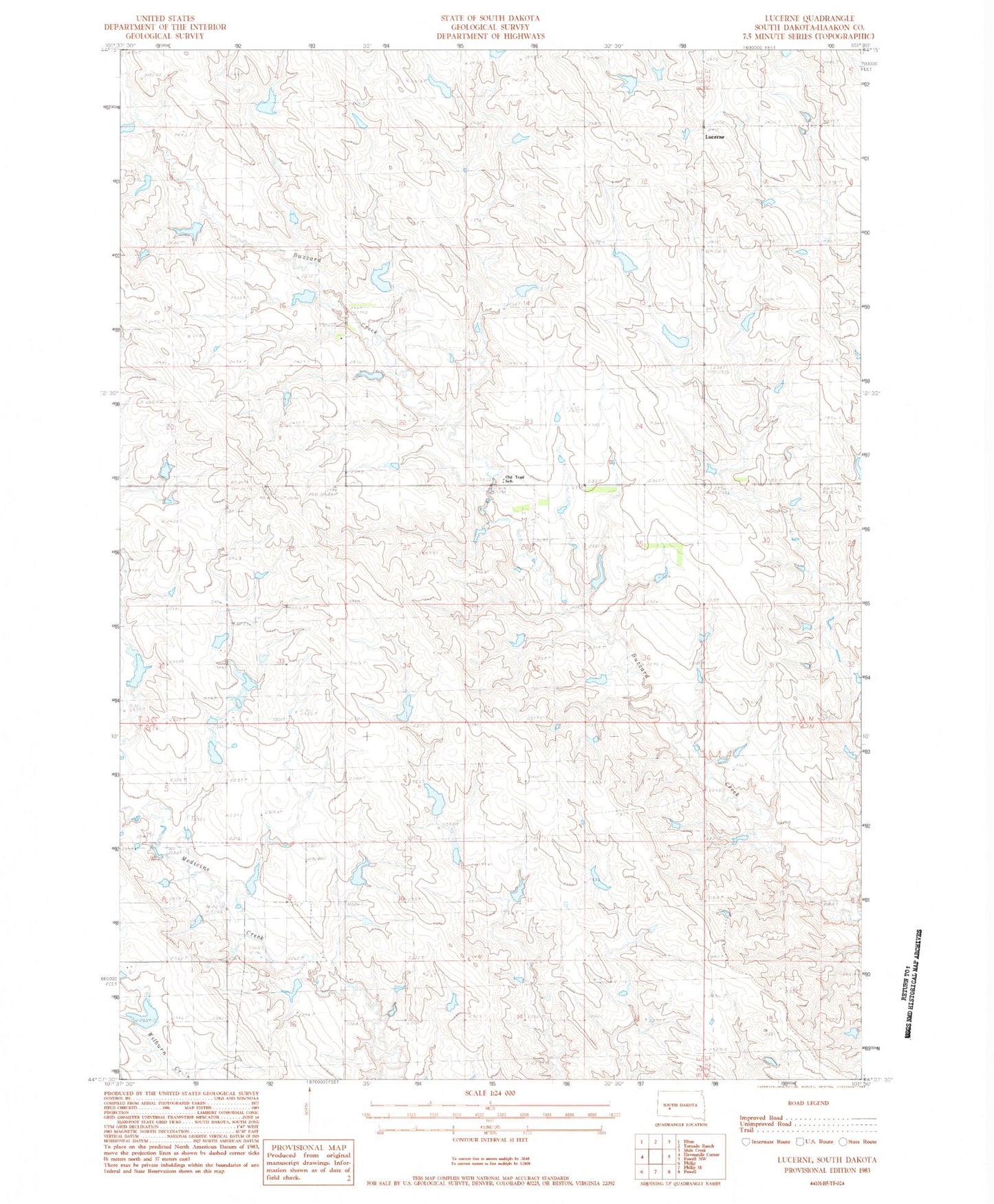 Classic USGS Lucerne South Dakota 7.5'x7.5' Topo Map Image