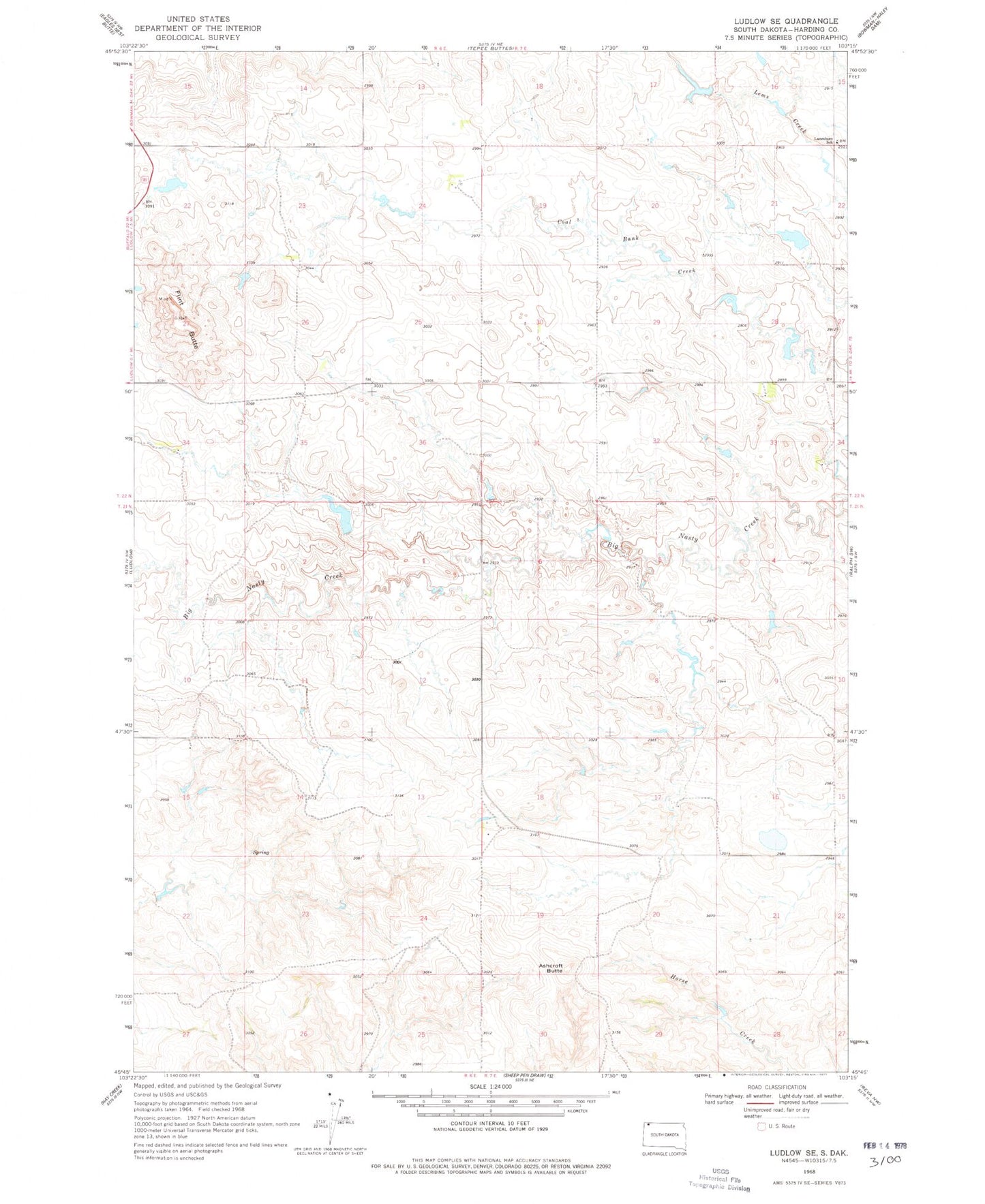 Classic USGS Ludlow SE South Dakota 7.5'x7.5' Topo Map Image