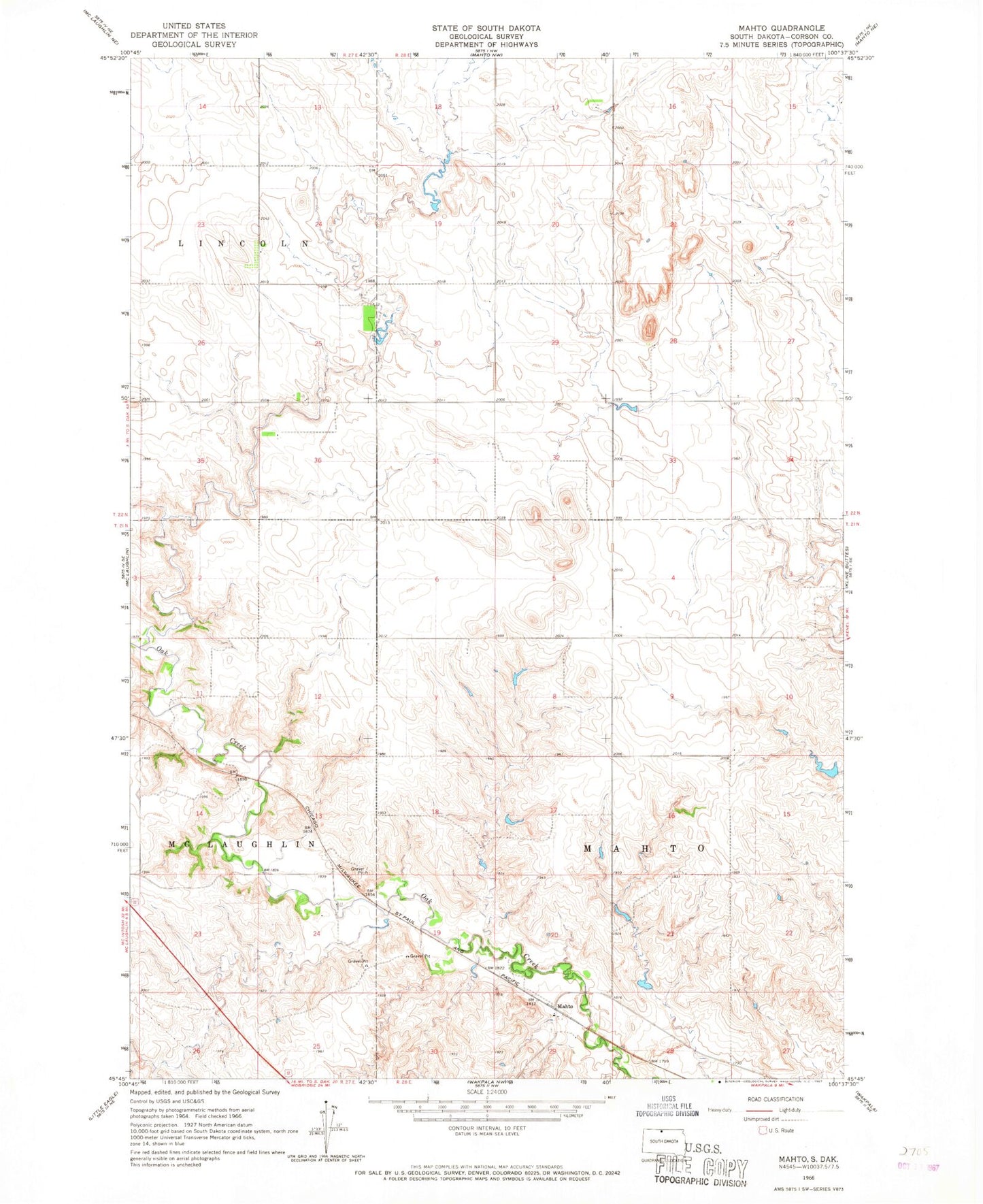 Classic USGS Mahto South Dakota 7.5'x7.5' Topo Map Image