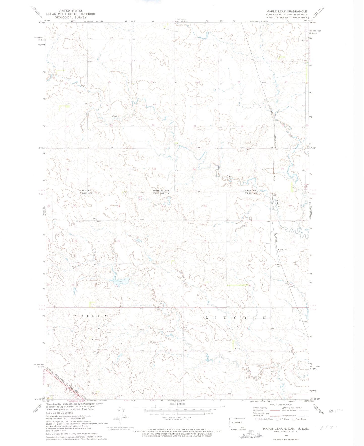 Classic USGS Maple Leaf South Dakota 7.5'x7.5' Topo Map Image