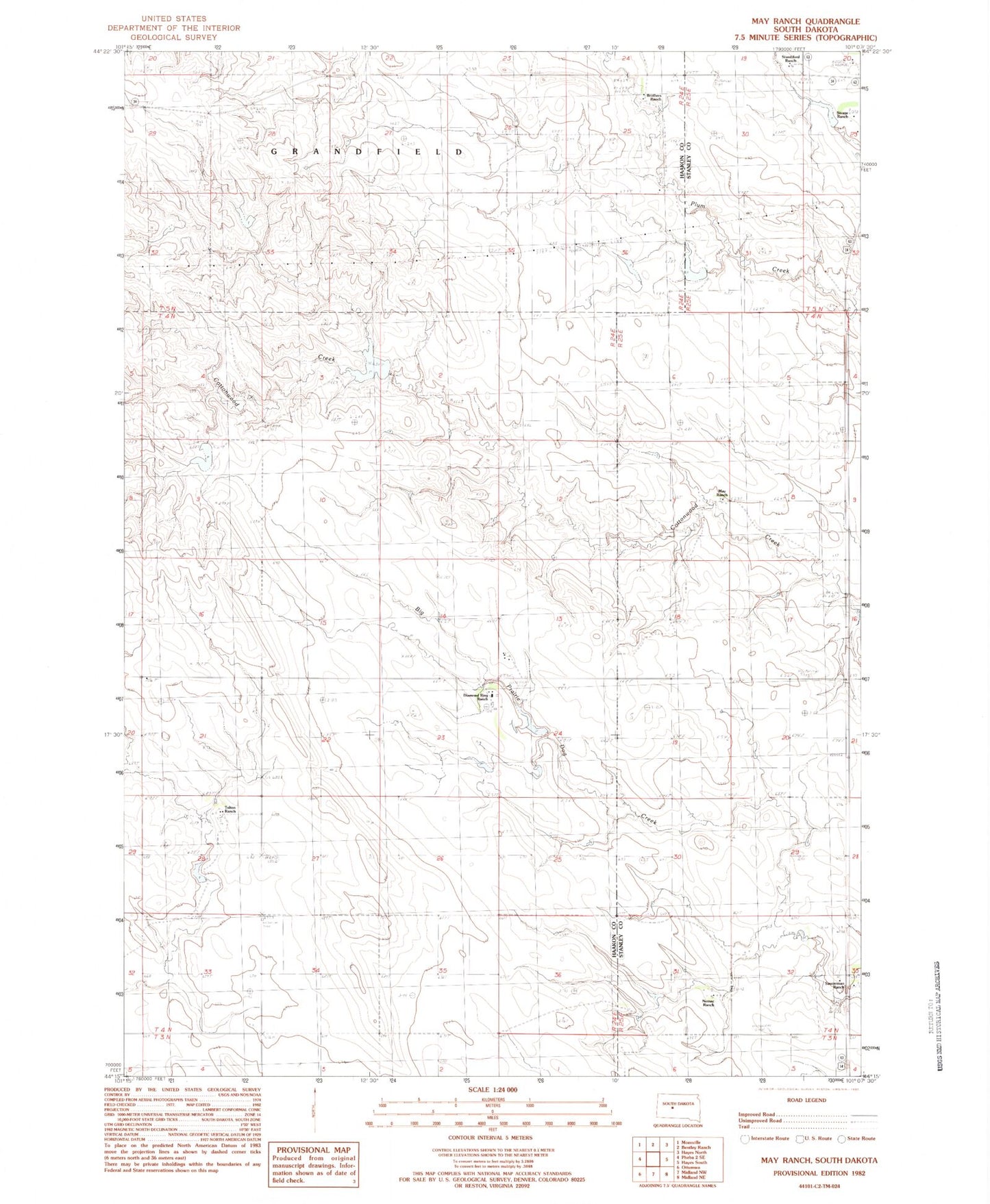 Classic USGS May Ranch South Dakota 7.5'x7.5' Topo Map Image