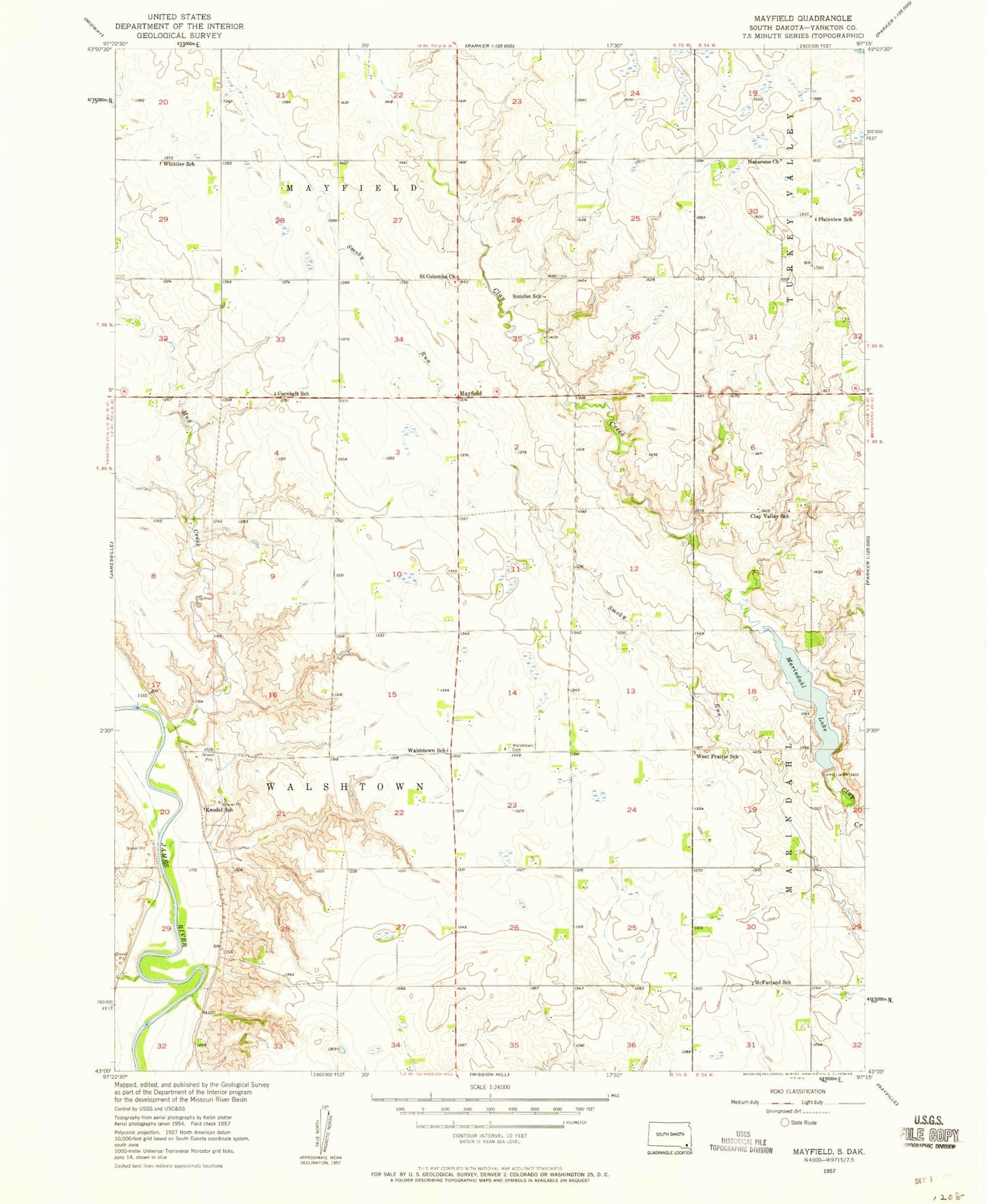 Classic USGS Mayfield South Dakota 7.5'x7.5' Topo Map Image