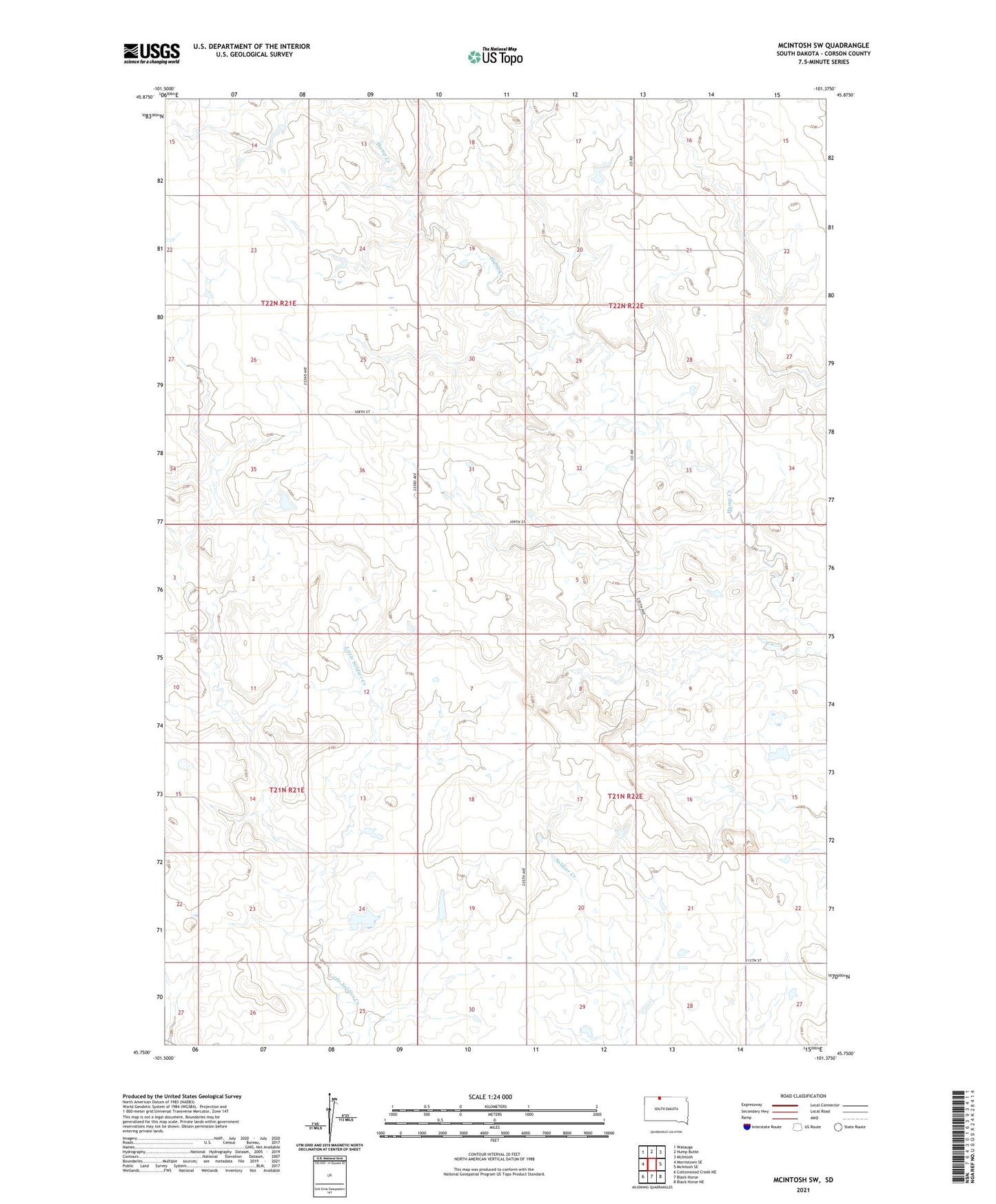 McIntosh SW South Dakota US Topo Map Image