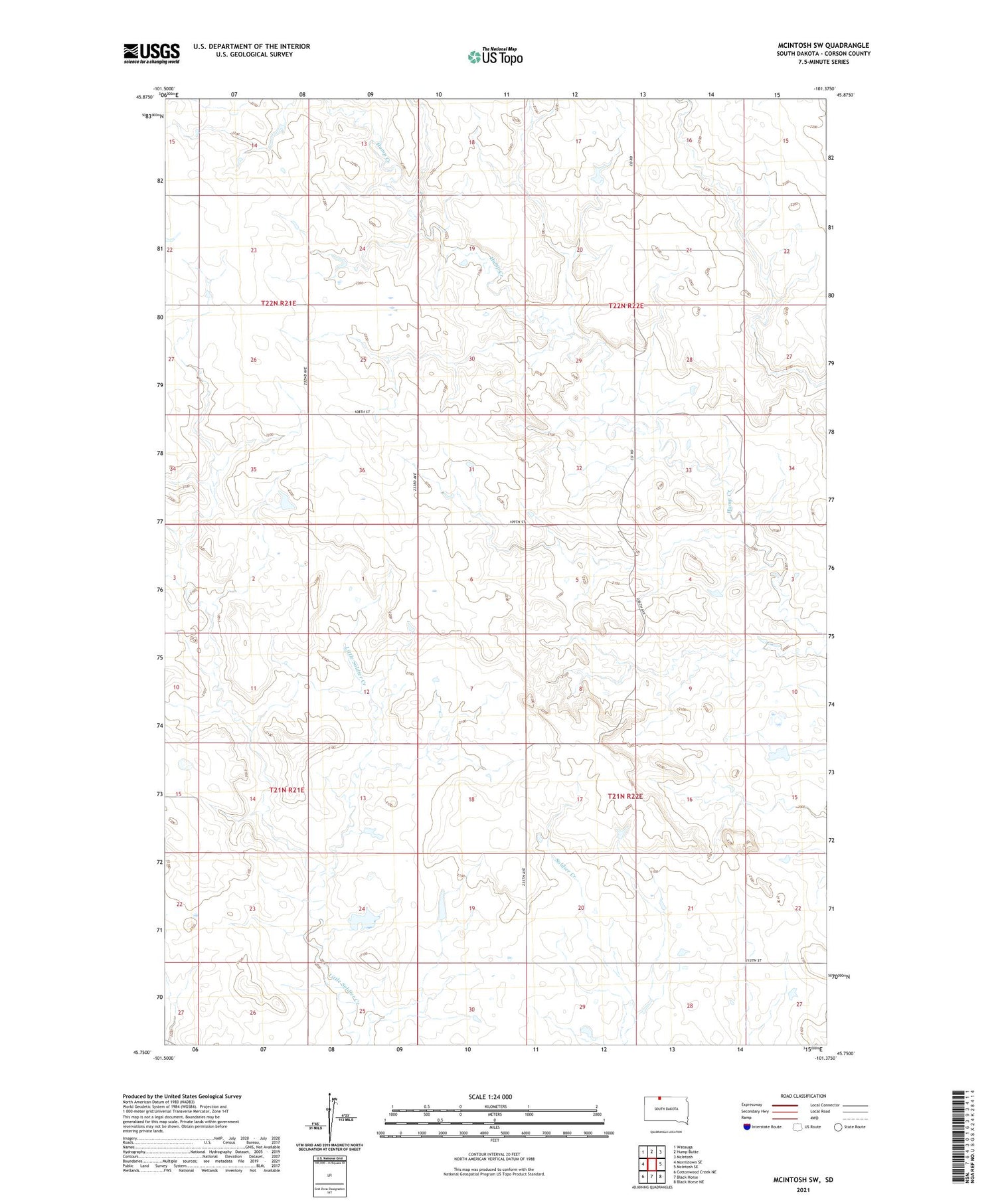 McIntosh SW South Dakota US Topo Map Image